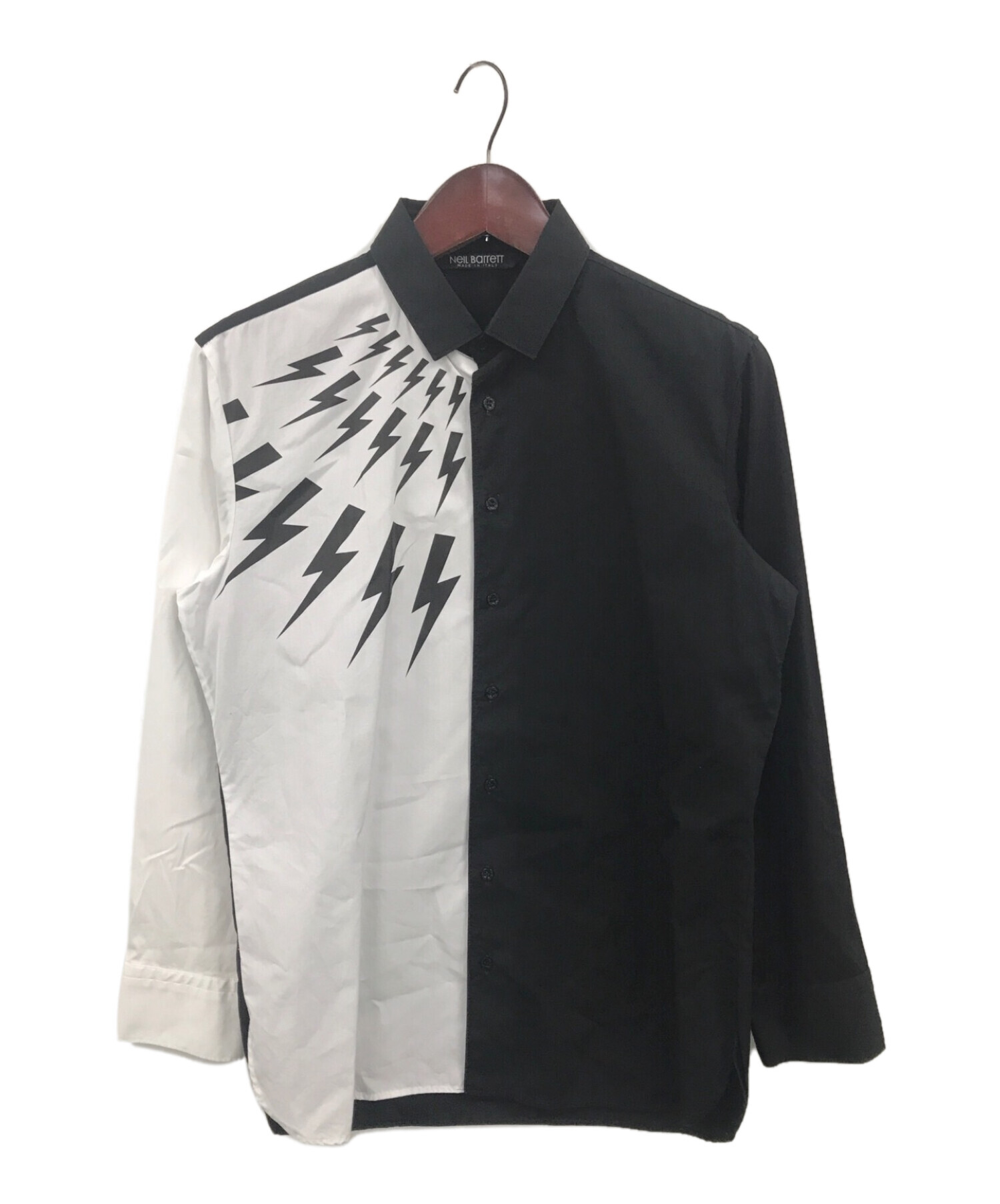 NEIL BARRETT (ニールバレット) バイカラーサンダーシャツ ブラック×ホワイト サイズ:M