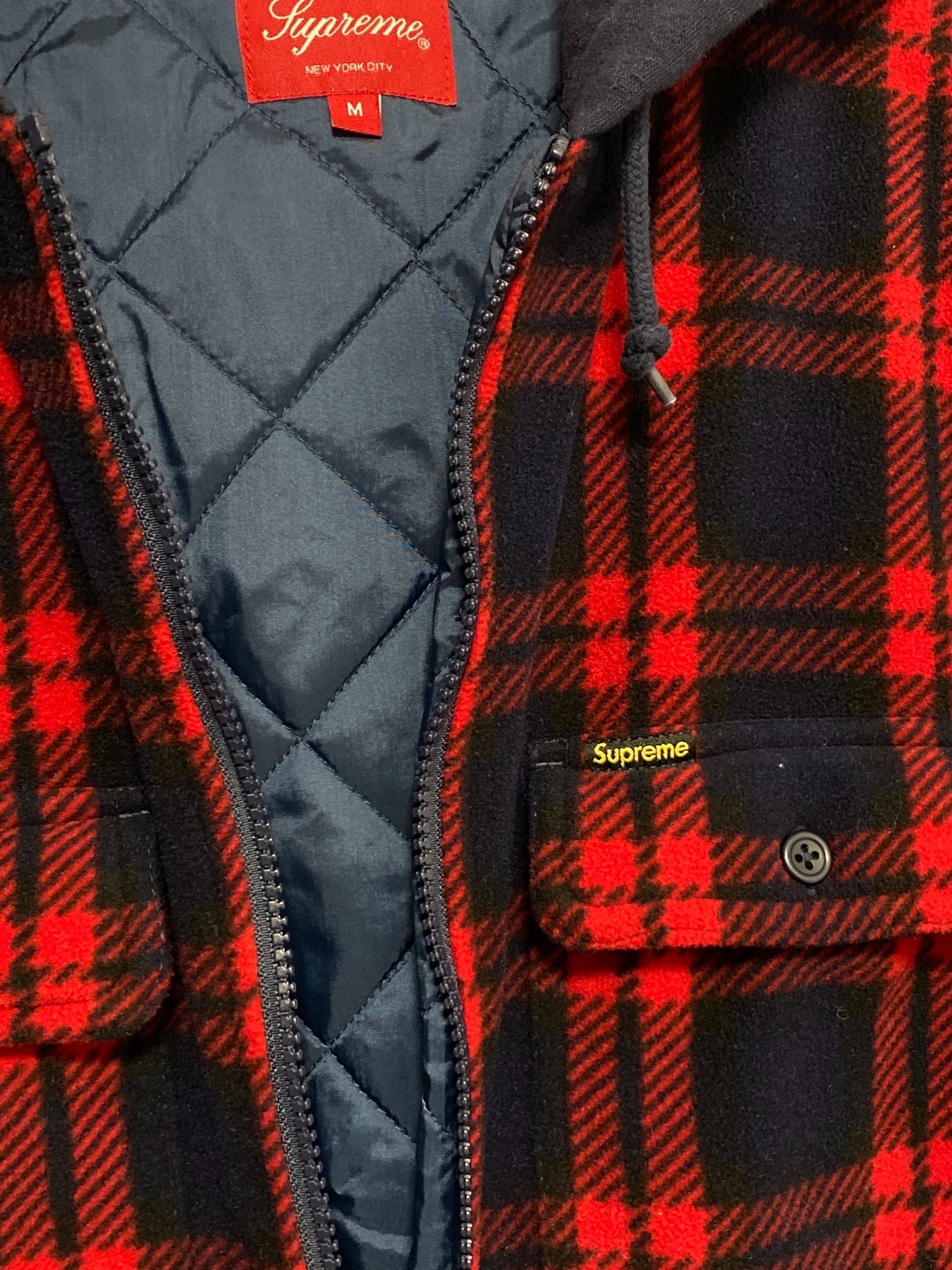 SUPREME (シュプリーム) 18AW HOODED PLAID WORK SHIRT レッド×ネイビー サイズ:Ｍ