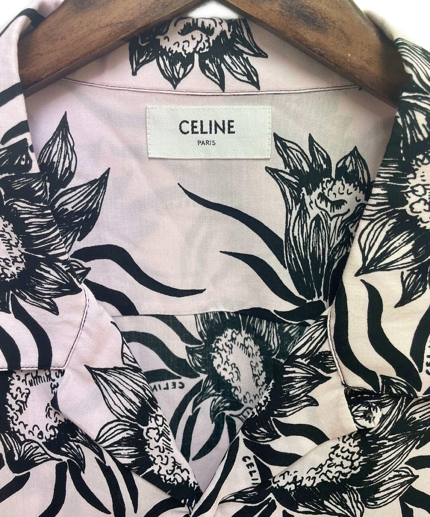 CELINE (セリーヌ) 21SS ルーズ ハワイアンシャツ / プリント入りビスコース ピンク サイズ:38