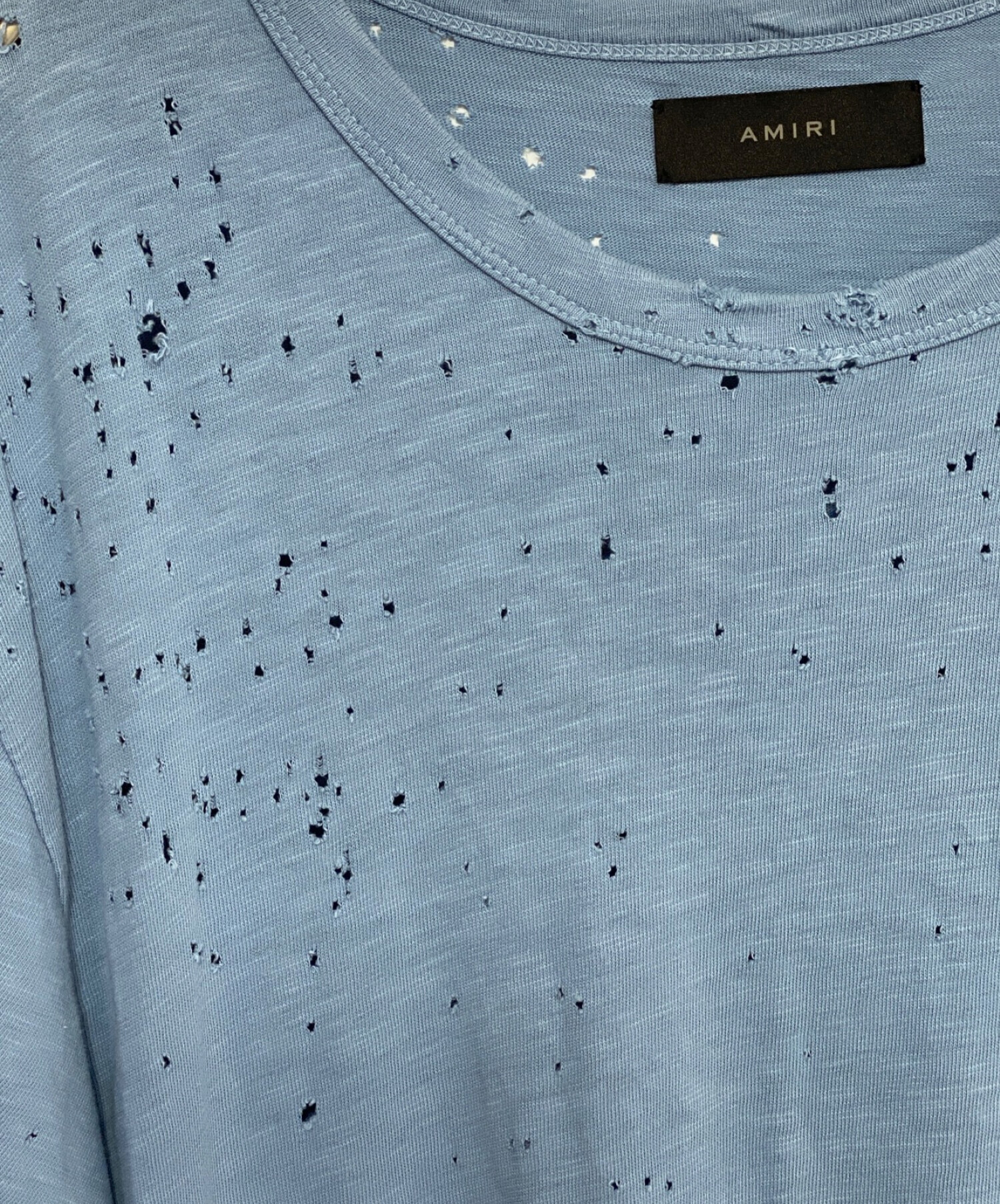 AMIRI (アミリ) ショットガンダメージ加工Tシャツ ライトブルー サイズ:XL