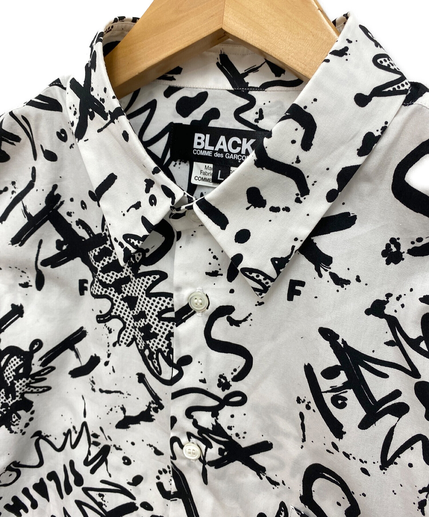 BLACK COMME des GARCONS (ブラックコムデギャルソン) バックジップデザインシャツ ホワイト×ブラック サイズ:Ｌ