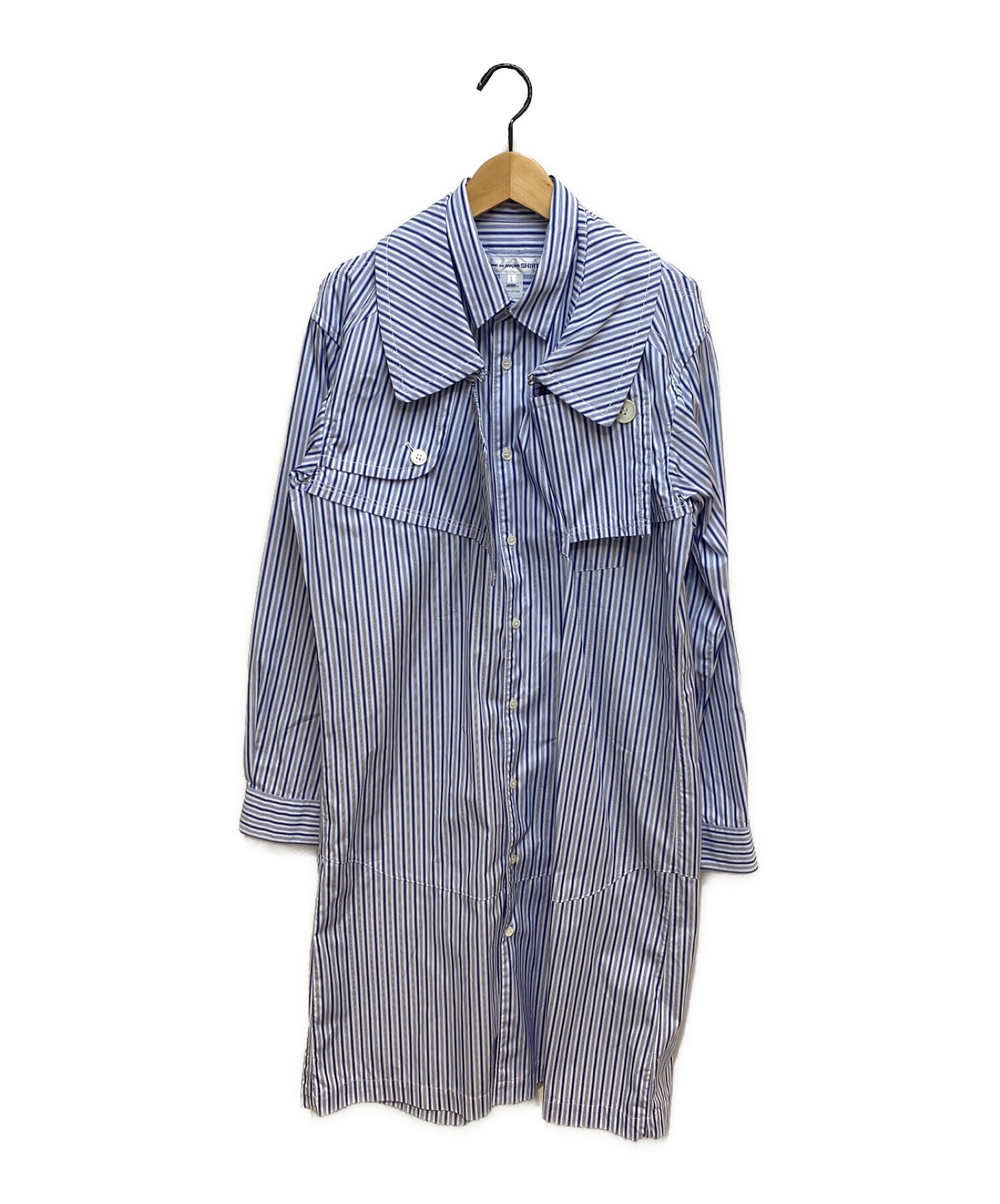 COMME des GARCONS SHIRT (コムデギャルソンシャツ) 20SS ストライプトレンチロングシャツ ブルー×ホワイト サイズ:L