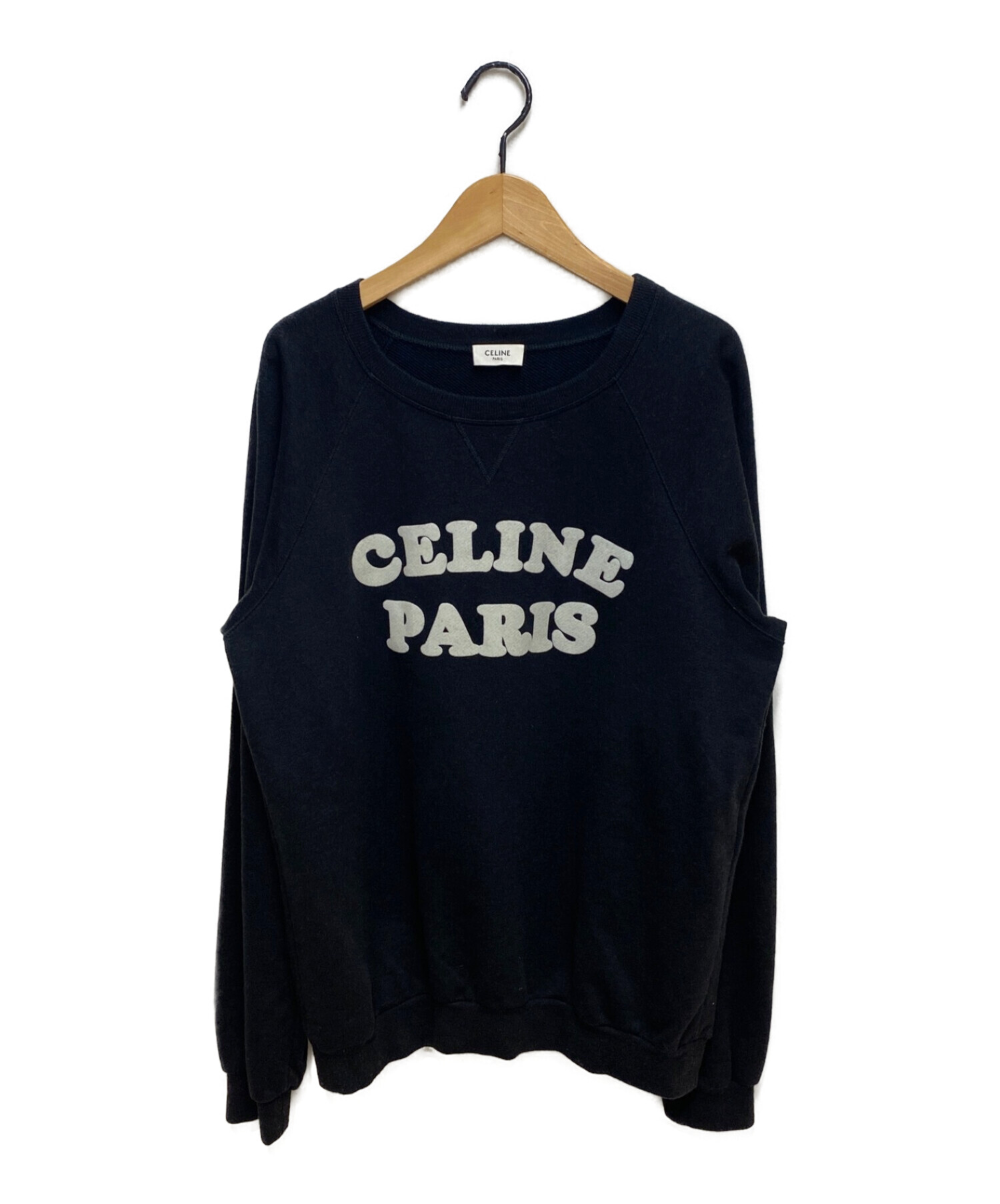 CELINE (セリーヌ) 20AW フロックド カシミヤ クルーネックスウェットシャツ ブラック サイズ:M