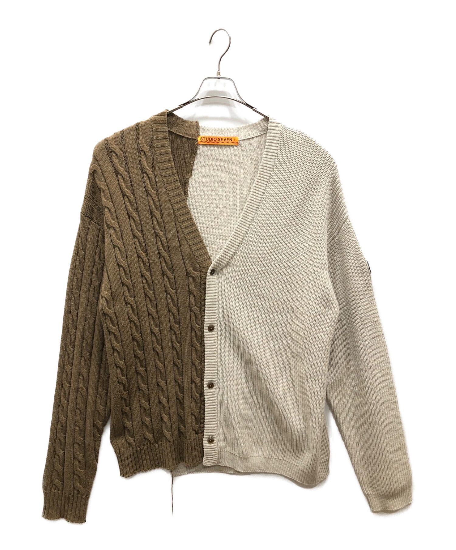 STUDIO SEVEN (スタジオ セブン) Docking Knit Pastel Color Cardigan ブラウン×アイボリー サイズ:L