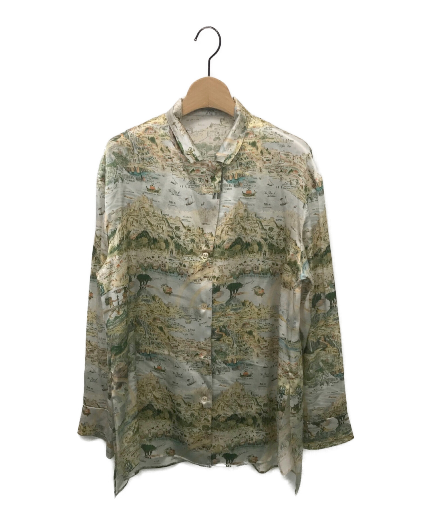 H BEAUTY&YOUTH (エイチ ビューティアンドユース) SILK PRINT SHIRT グリーン サイズ:SMALL