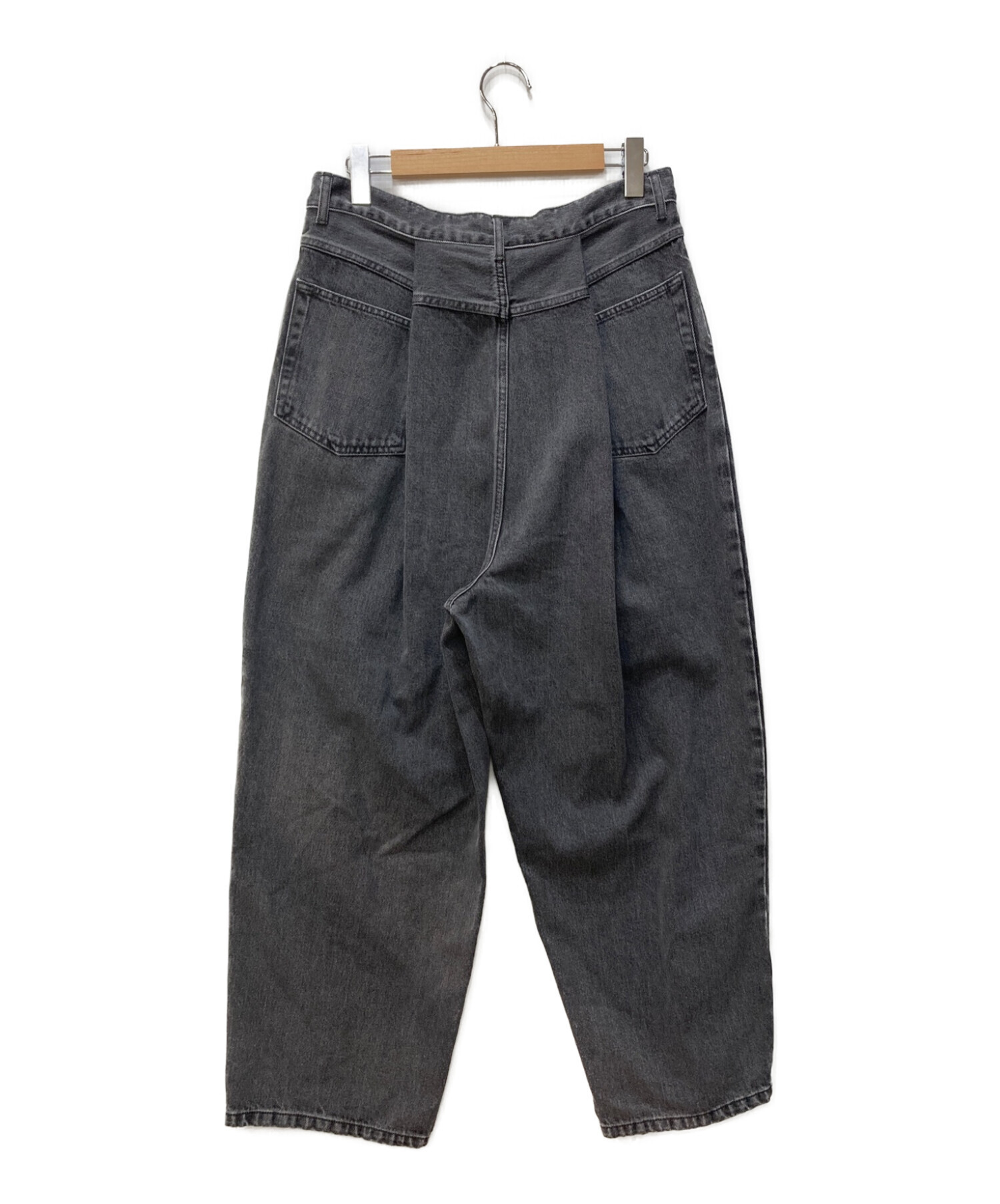 URU TOKYO (ウル トーキョー) COTTON DENIM TUCK PANTS/タックデニムパンツ/ワイドデニムパンツ ブラック サイズ:2