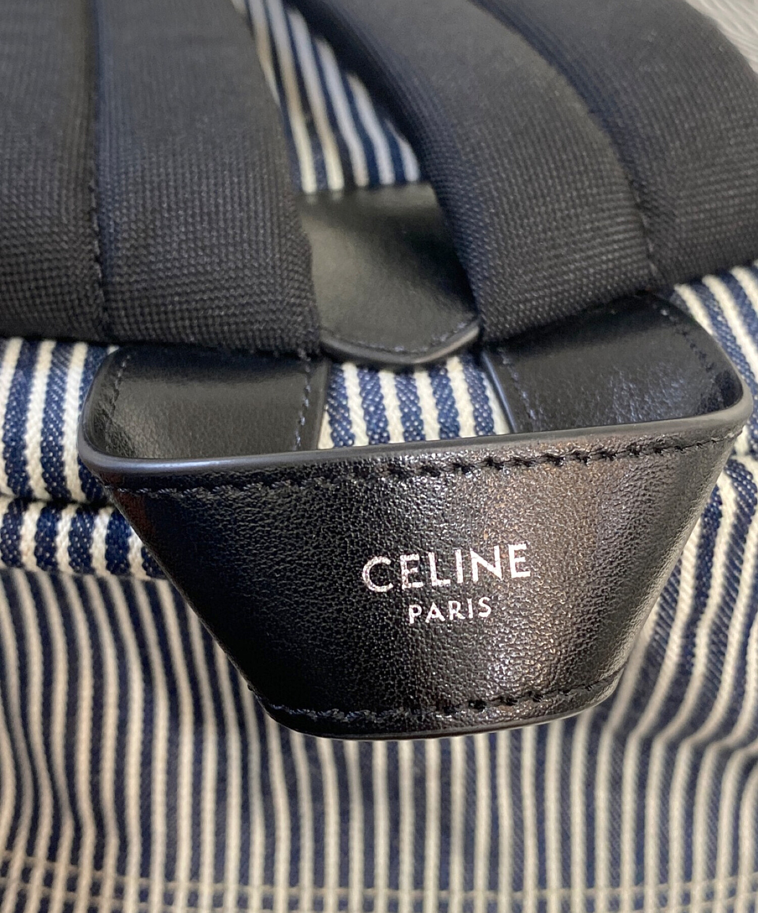 CELINE (セリーヌ) ヒッコリーデニムバックパック ライトグレー×ネイビー