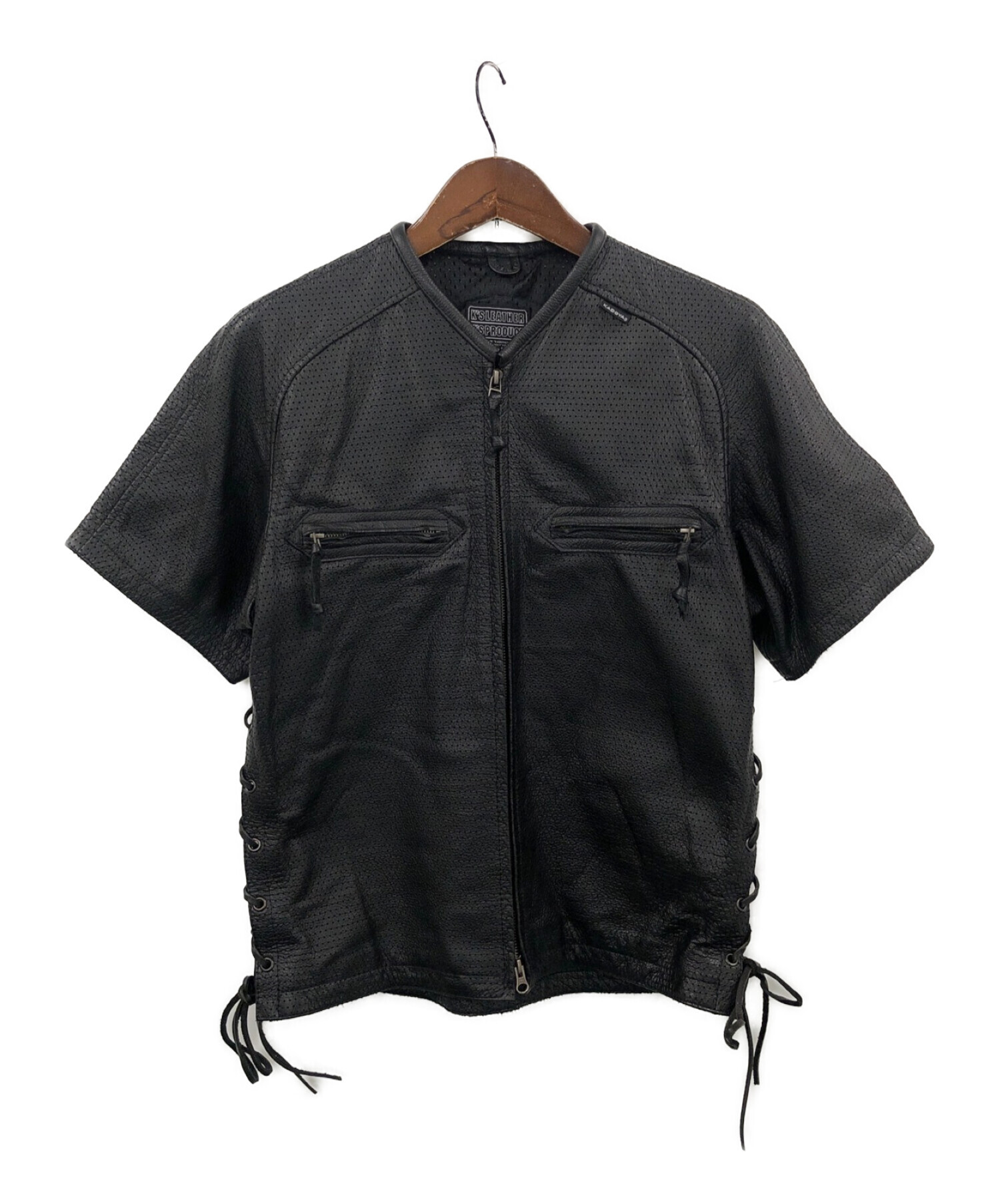 KADOYA (カドヤ) パンチングレザー半袖ジャケット ブラック サイズ:3L