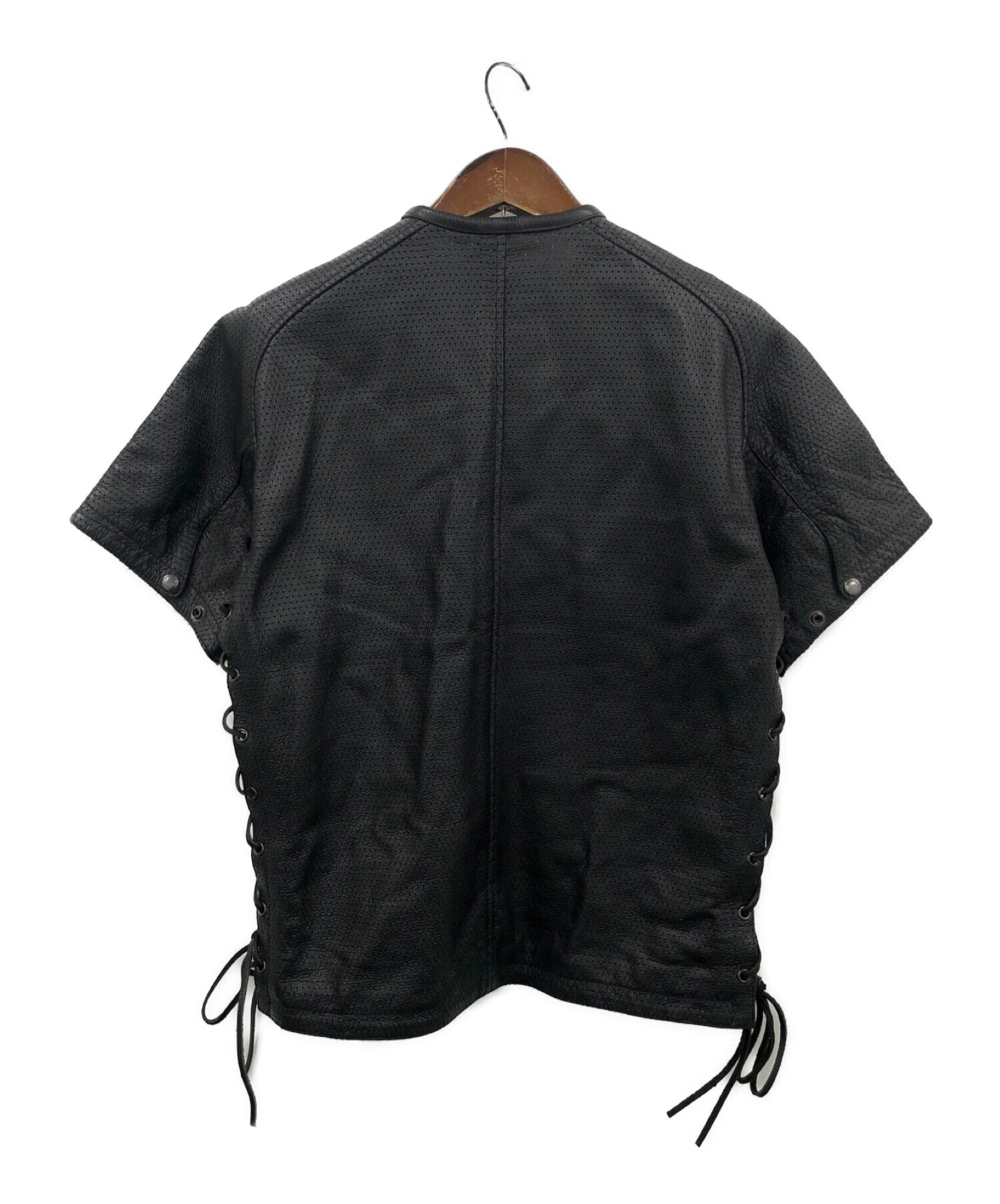KADOYA (カドヤ) パンチングレザー半袖ジャケット ブラック サイズ:3L