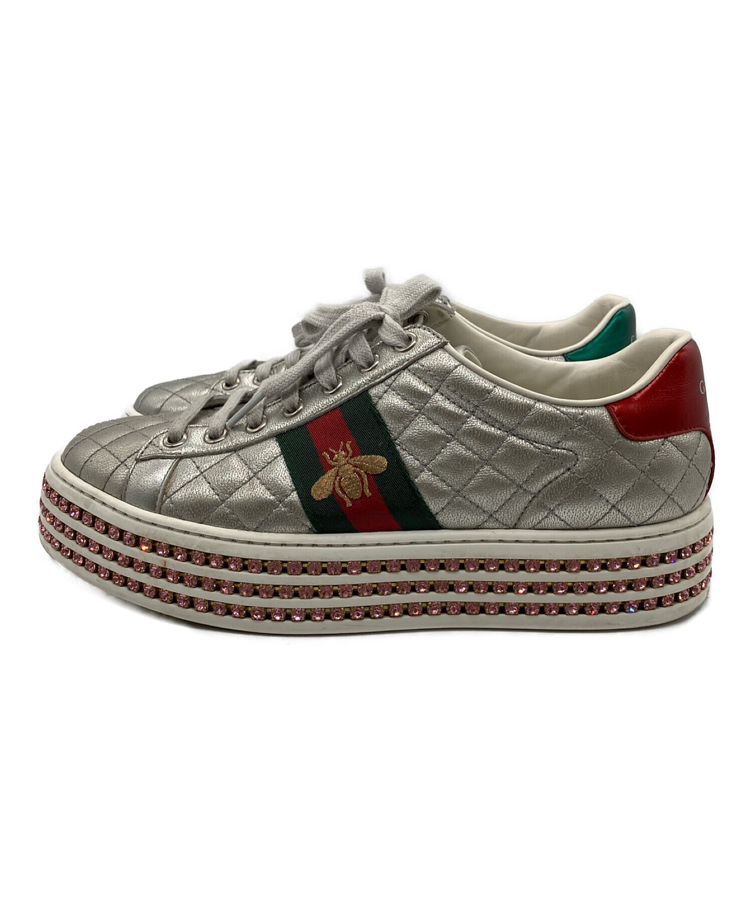 GUCCI (グッチ) エンブロイダリークリスタルスニーカー シルバー サイズ:37 1/2