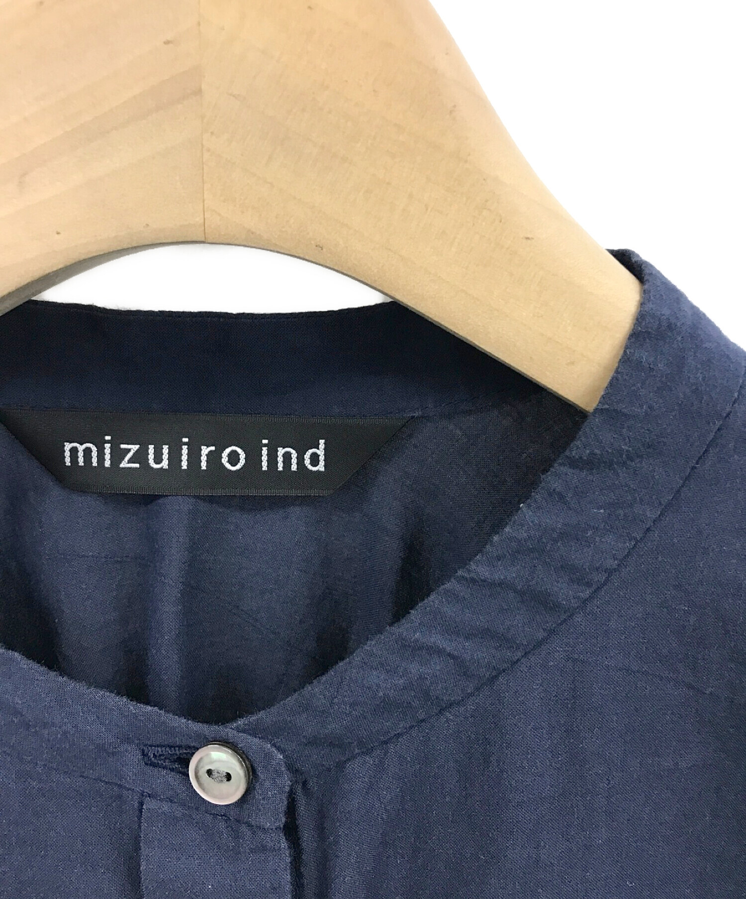 mizuiro-ind (ミズイロインド) バックギャザーノースリーブシャツワンピース ネイビー サイズ:-