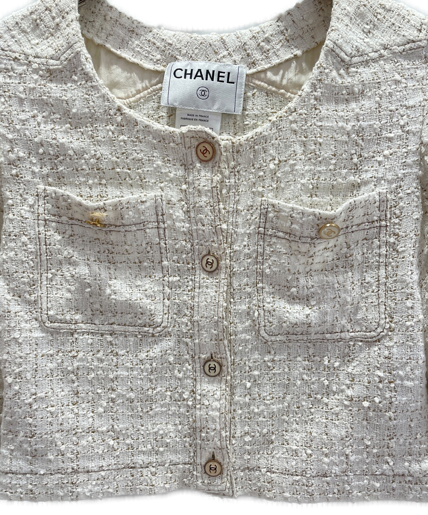 中古・古着通販】CHANEL (シャネル) ココボタンツイードジャケット ホワイト サイズ:36｜ブランド・古着通販 トレファク公式【TREFAC  FASHION】スマホサイト