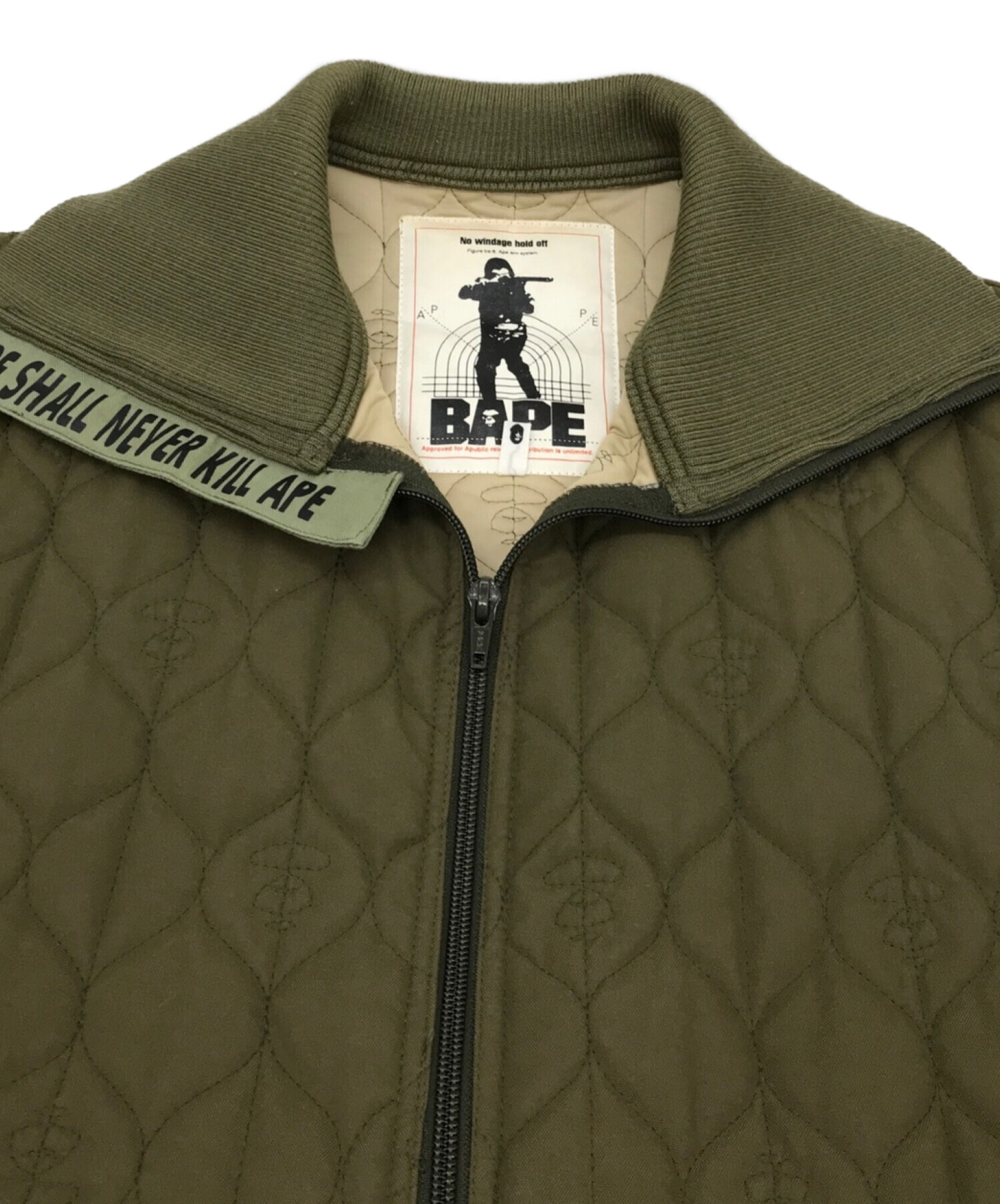 BAPE BY A BATHING APE (ベイプバイアベイシングエイプ) サルフェイスキルティングジャケット カーキ サイズ:M