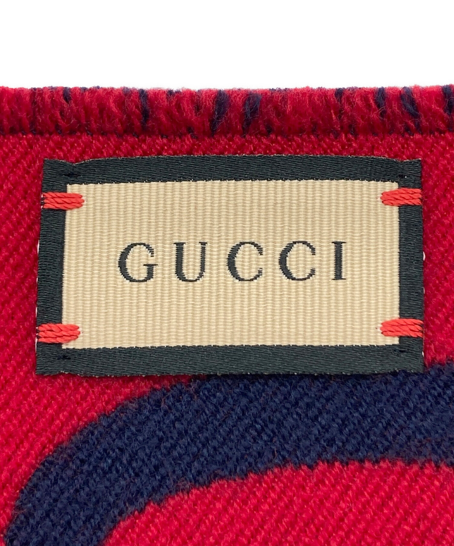 GUCCI (グッチ) GGジャカード ウールシルク スカーフ ネイビー×レッド