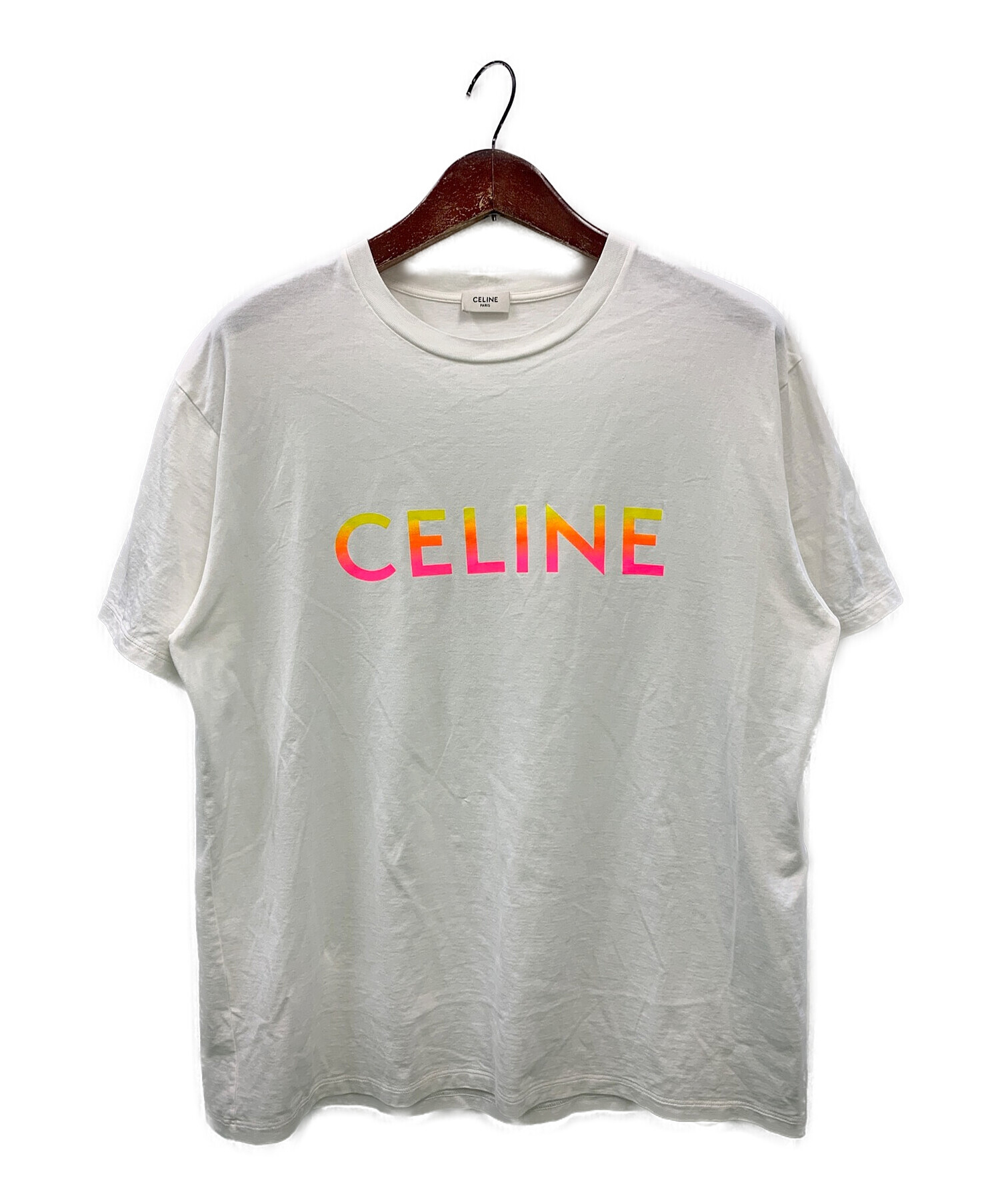 CELINE (セリーヌ) ルーズTシャツ / コットンジャージー エクリュ ホワイト×ピンク サイズ:S