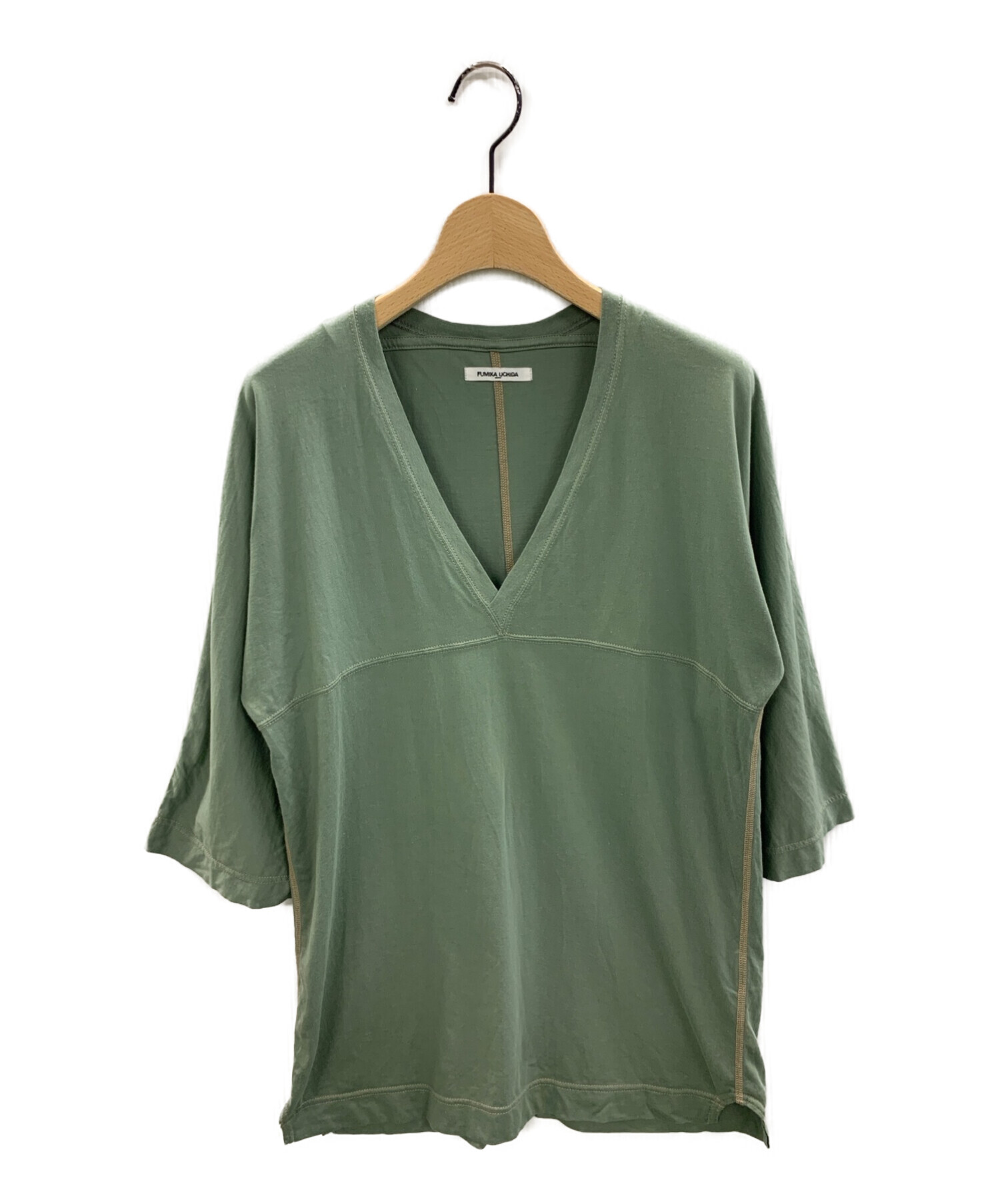 FUMIKA UCHIDA (フミカウチダ) V-NECK THREE-QUARTER-SLEEVE TOP カーキ サイズ:S