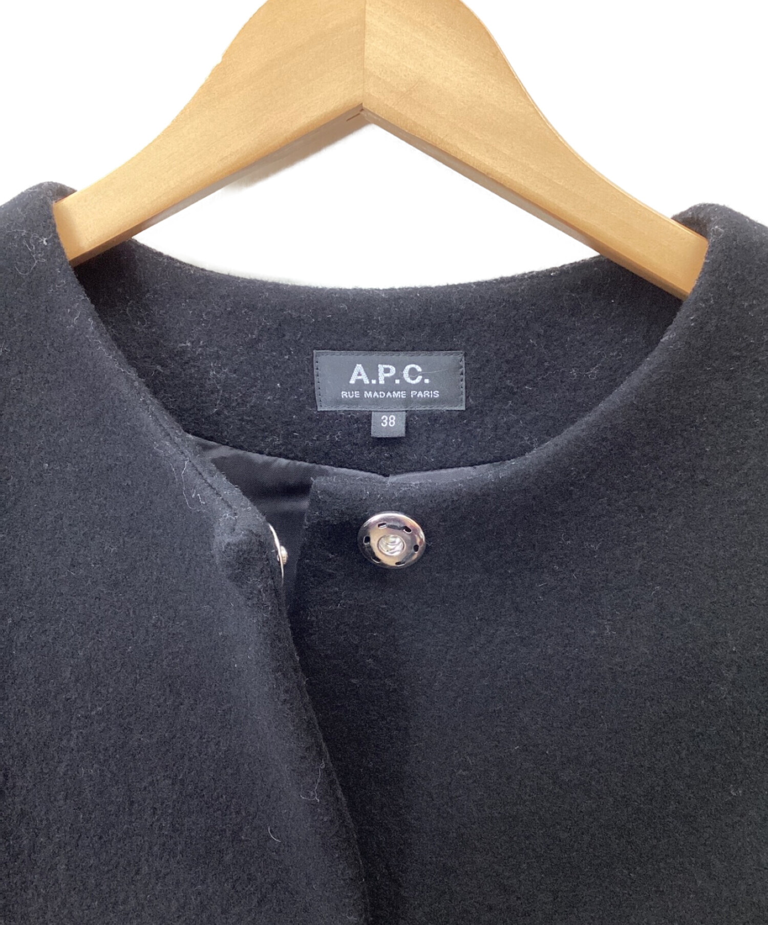 A.P.C. (アー・ペー・セー) ノーカラーウールコート ブラック サイズ:38