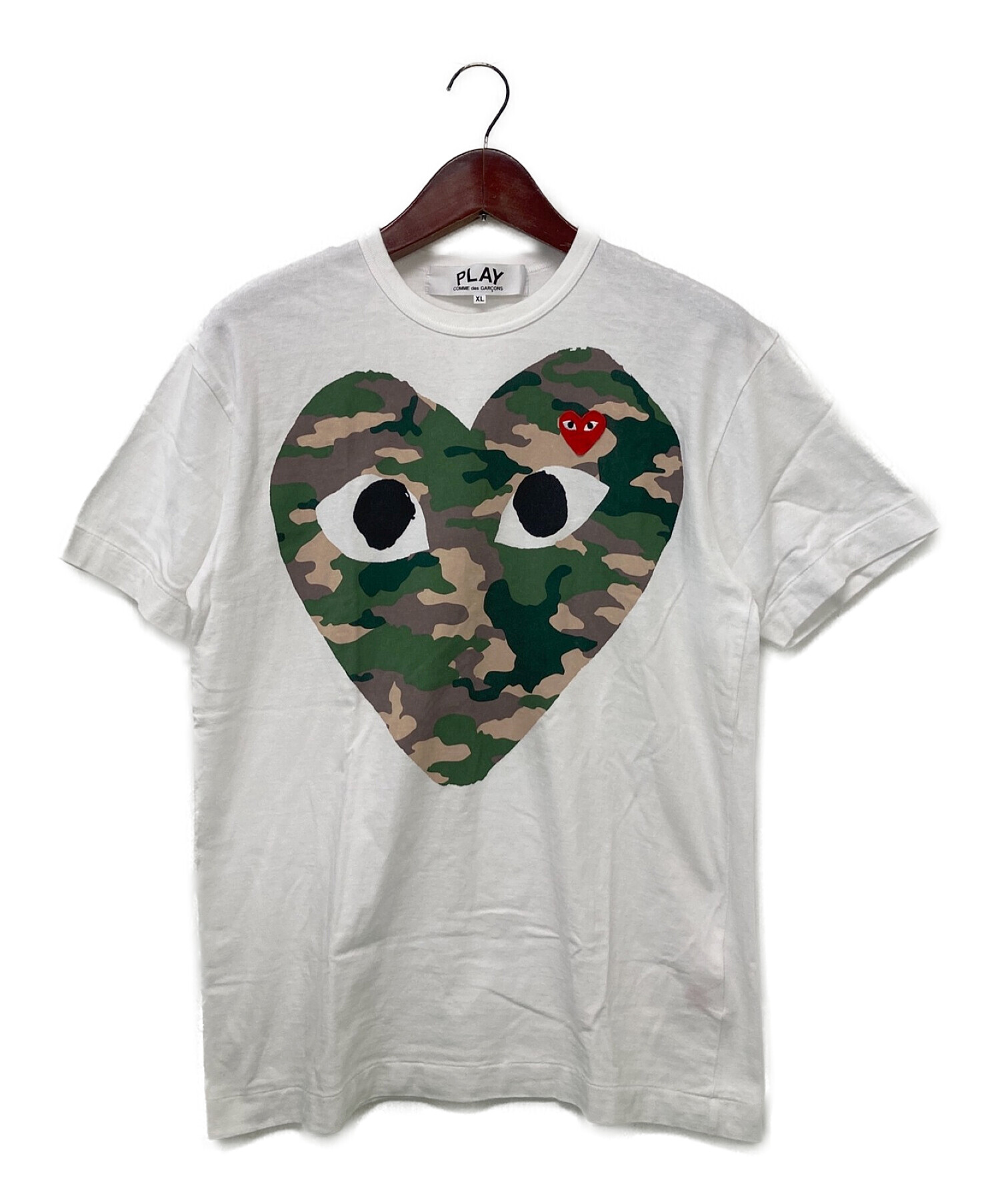 PLAY COMME des GARCONS (プレイ コムデギャルソン) カモフラハートプリントTシャツ ホワイト サイズ:XL