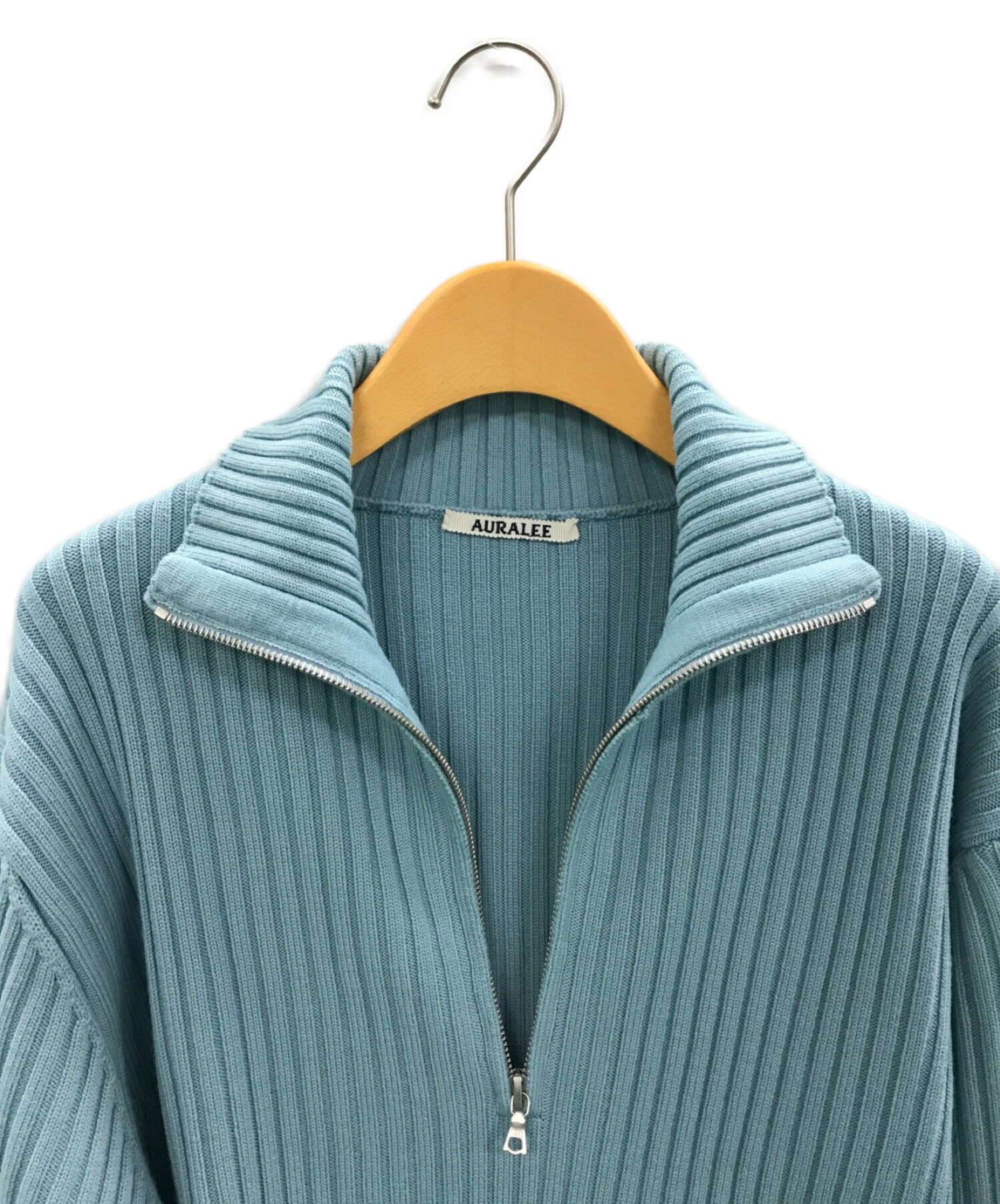 AURALEE (オーラリー) LAMB WOOL WIDE RIB HALF ZIP P/O スカイブルー サイズ:4