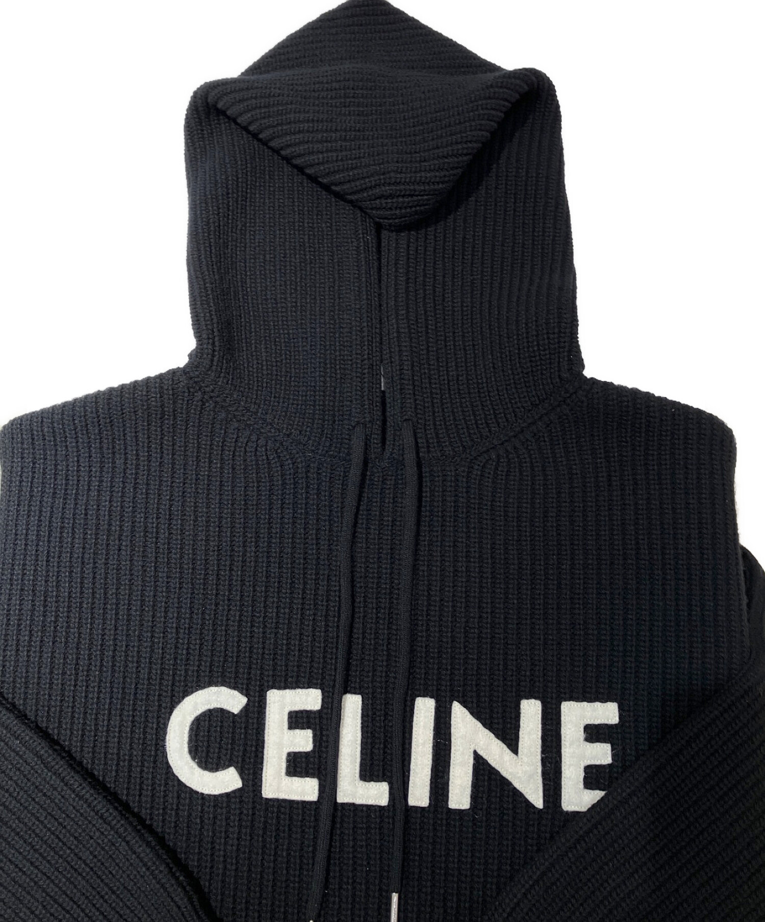 CELINE (セリーヌ) フード付きセーター / リブ編みウール ブラック サイズ:S