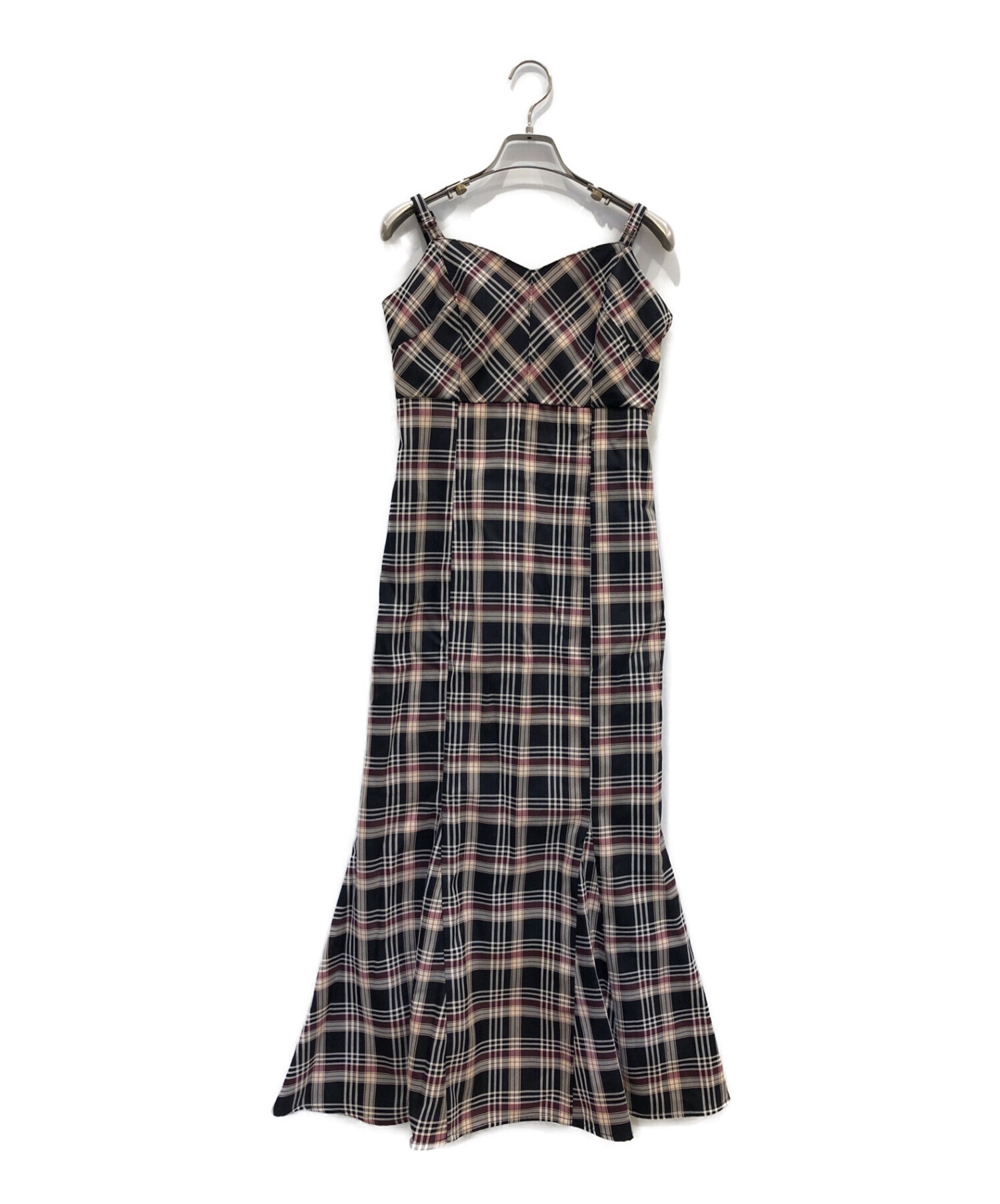 And Couture (アンドクチュール) ウエストベルト付きチェック柄ジャンパースカート ブラック サイズ:38