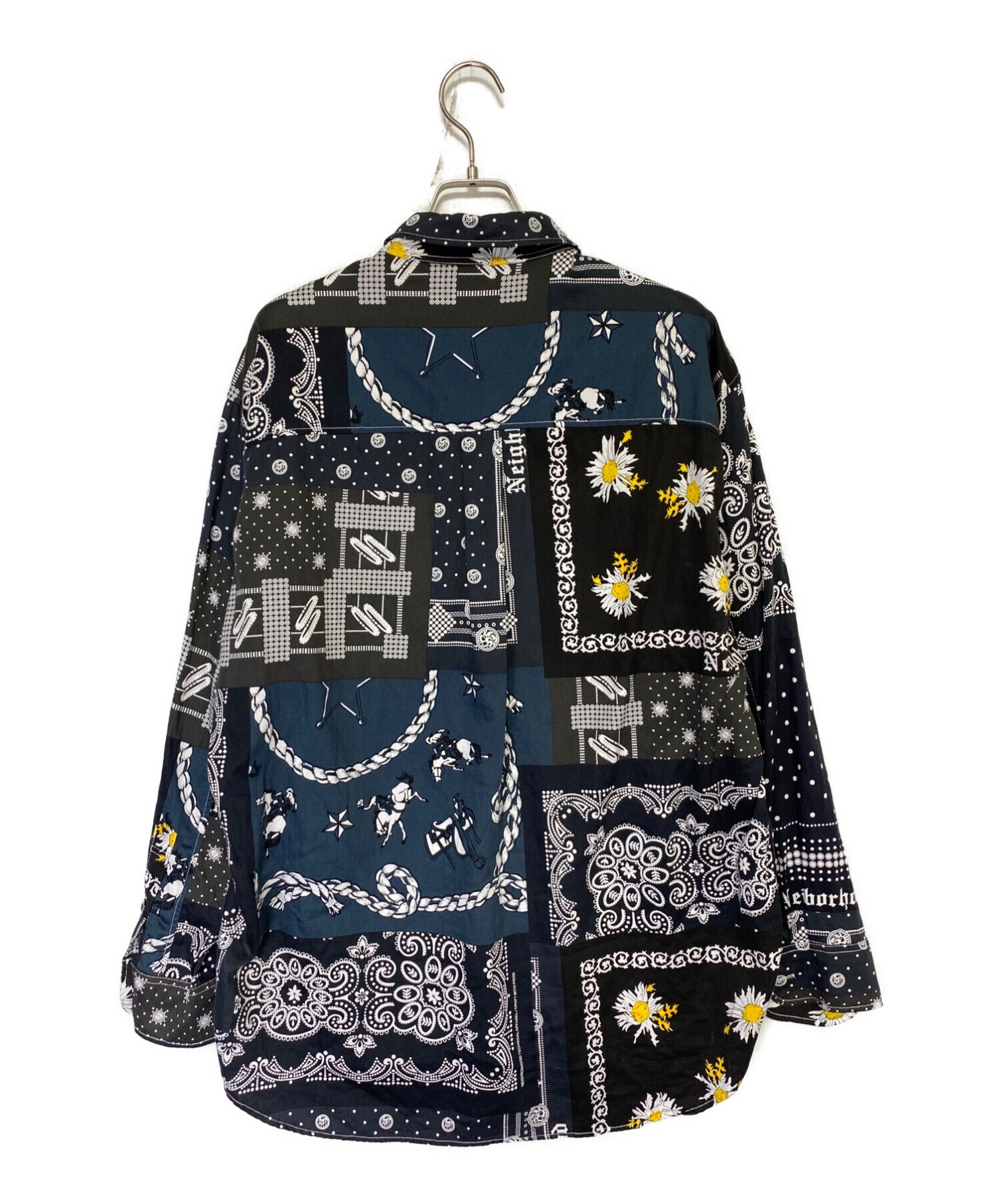 NEIGHBORHOOD (ネイバーフッド) BANDANA C-SHIRT . LS ブラック×ネイビー サイズ:M