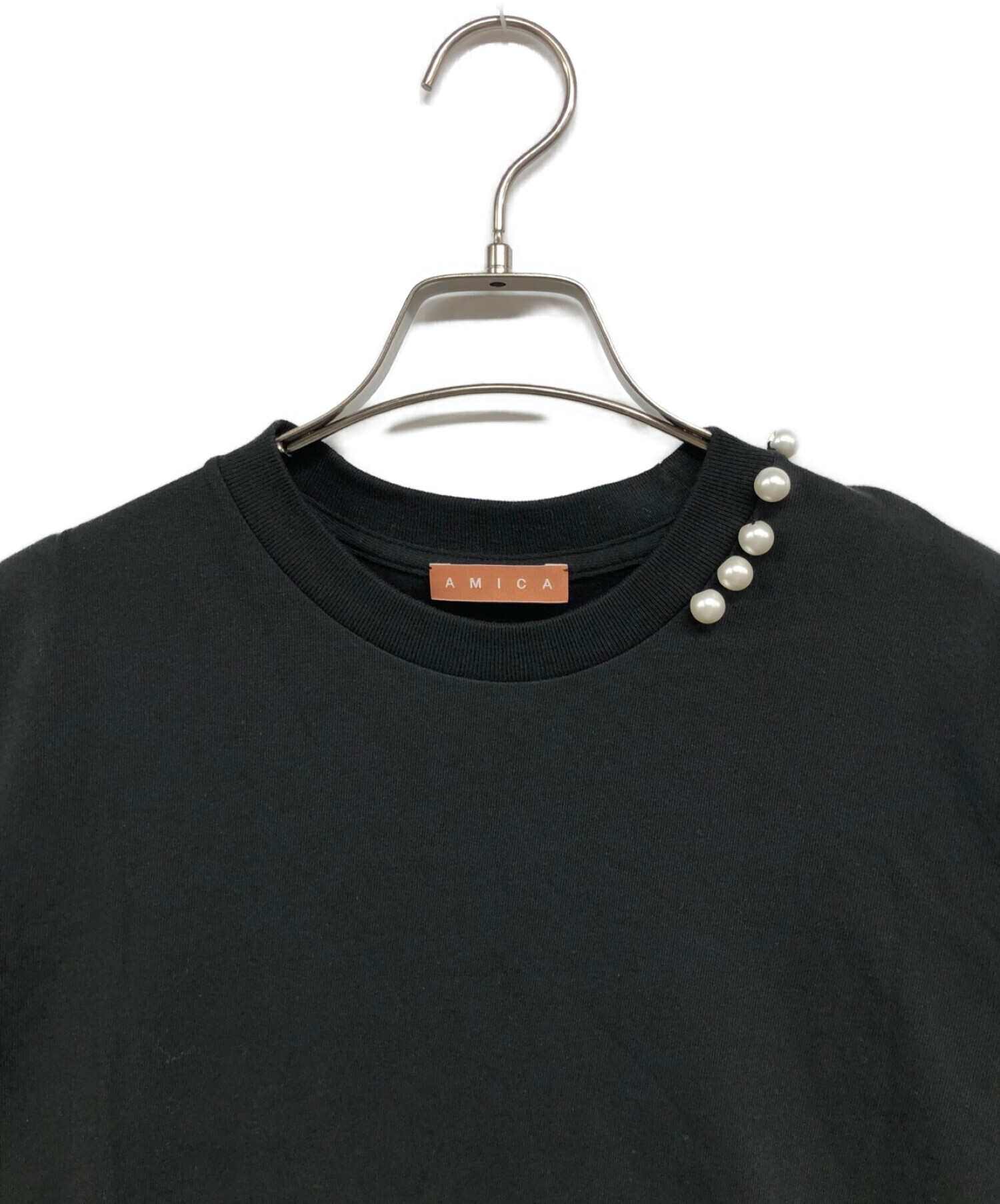 AMICA (アミカ) パールTシャツ ブラック サイズ:F
