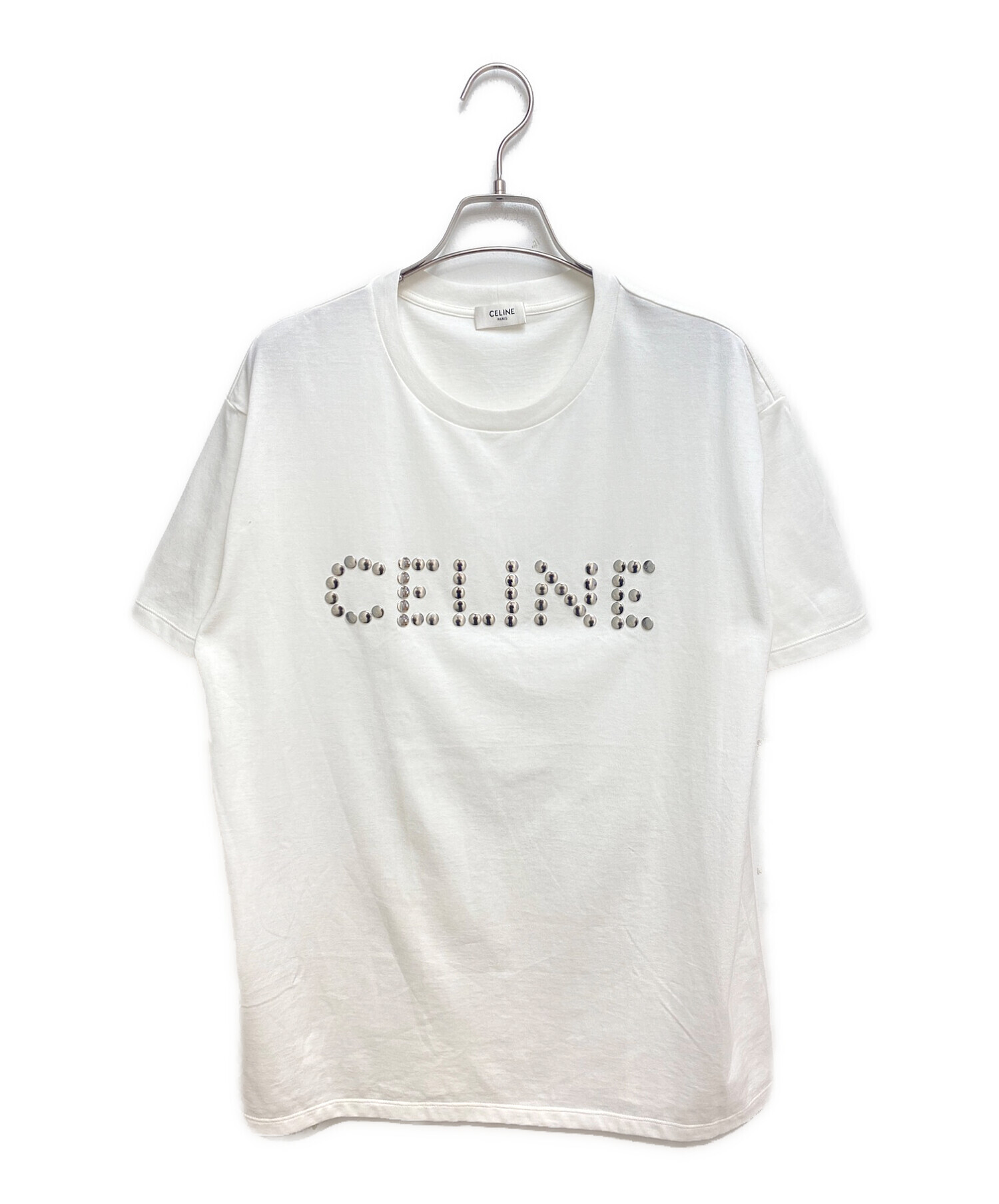 CELINE (セリーヌ) 22SS スタッズ付き CELINE ルーズTシャツ / コットンジャージー ホワイト サイズ:S