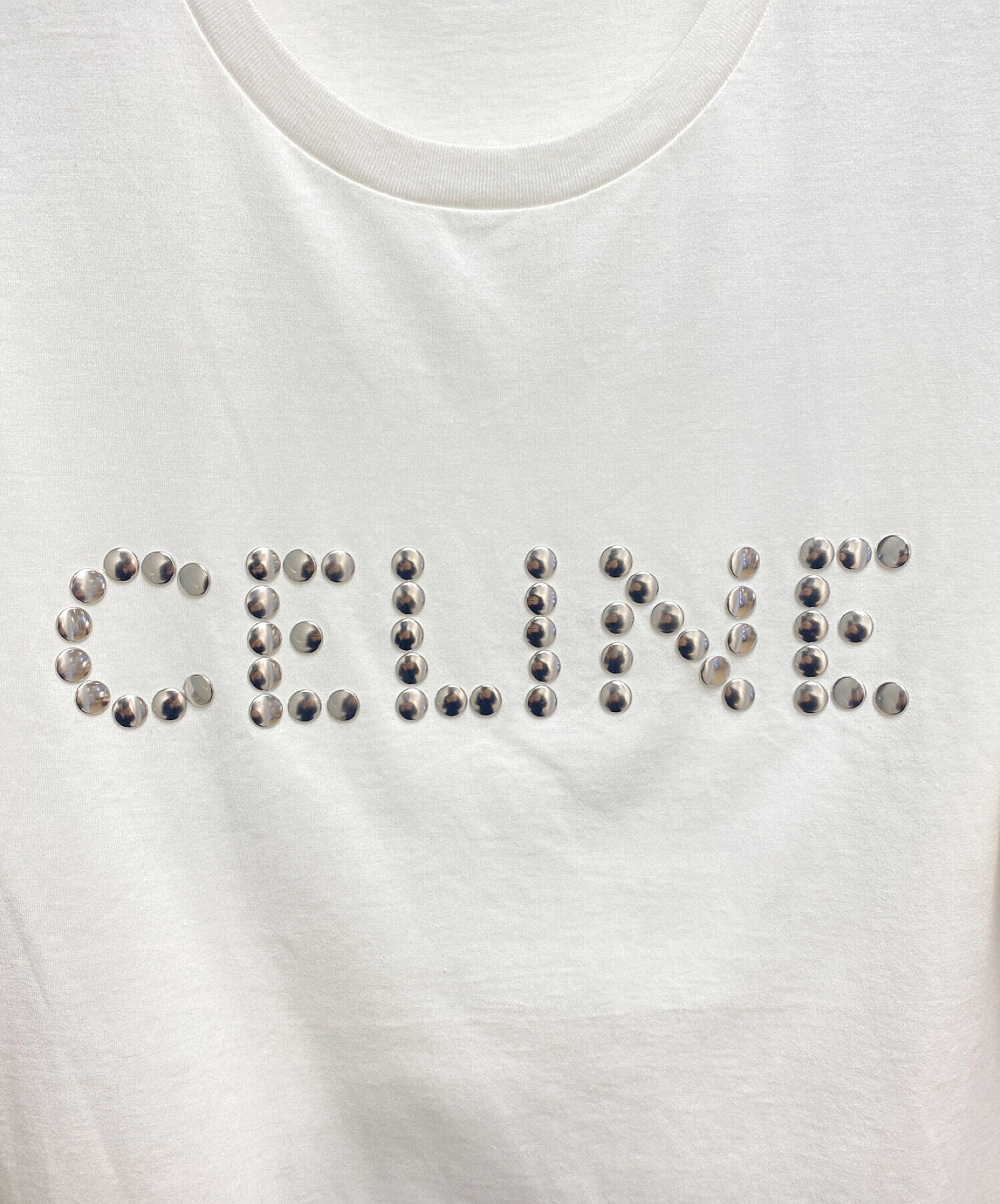 CELINE (セリーヌ) 22SS スタッズ付き CELINE ルーズTシャツ / コットンジャージー ホワイト サイズ:S