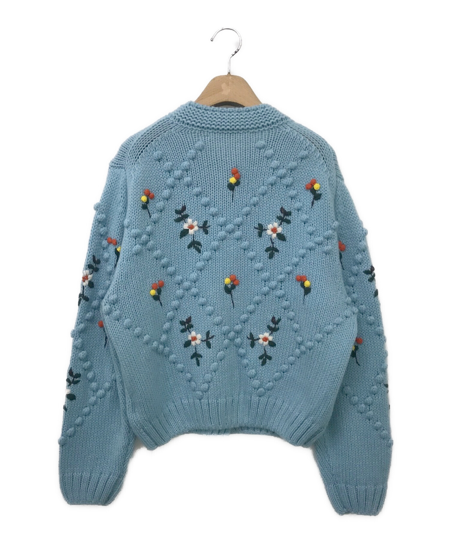FURFUR (ファーファー) 玉編み刺繍カーディガン ブルー サイズ:F