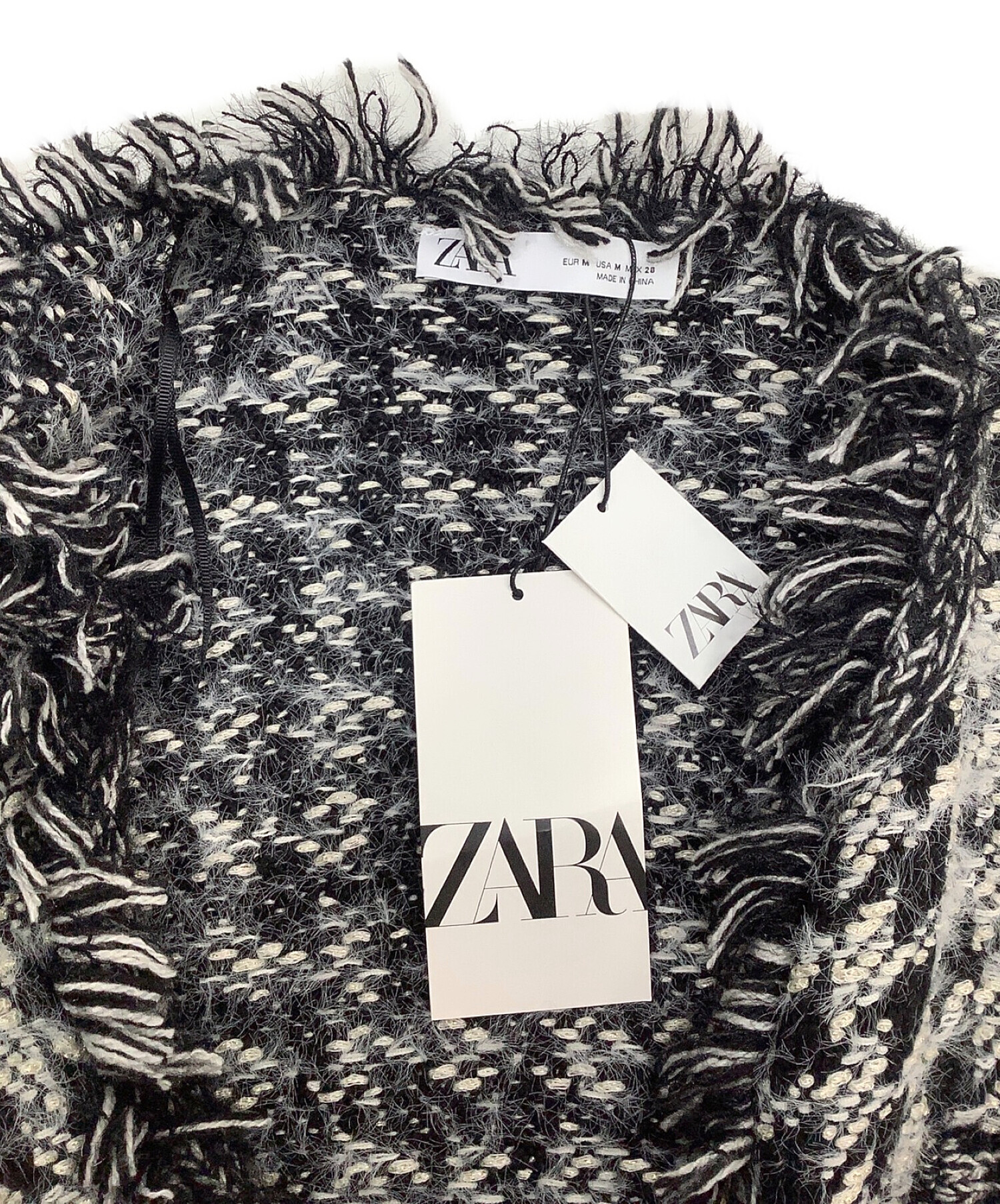 ZARA (ザラ) ツイードロングジャケット ブラック サイズ:M 未使用品