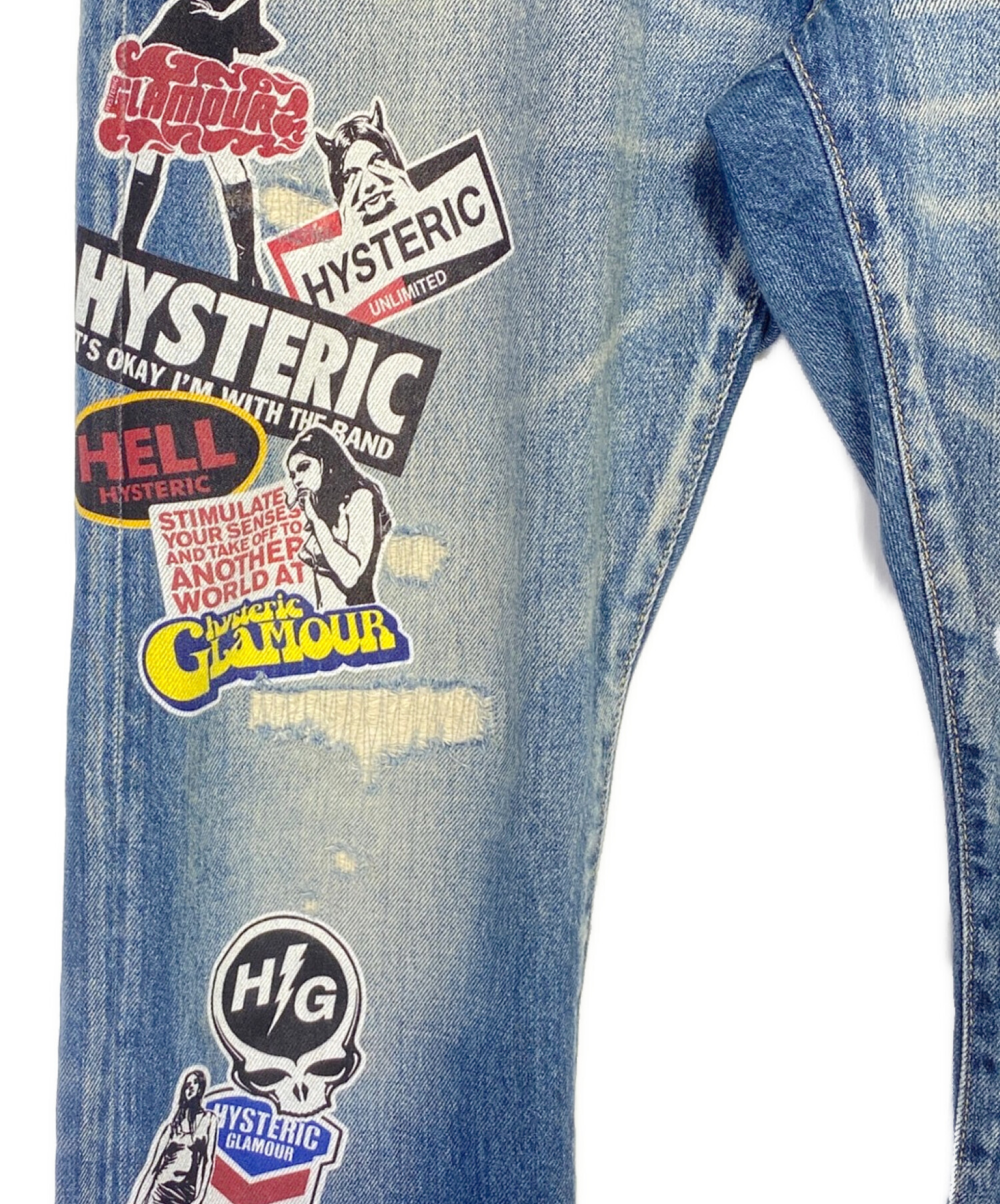 Hysteric Glamour (ヒステリックグラマー) HG STICKERS リメイク スリムストレートデニムパンツ インディゴ  サイズ:SIZE 78.5cm (W31)