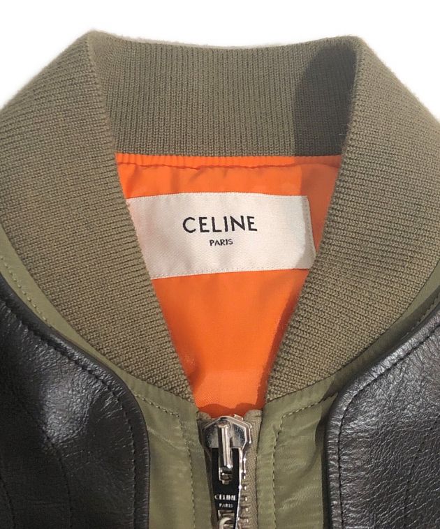 CELINE (セリーヌ) 22AW バイマテリアル ジャケット / ナイロン カーキ オリーブ×ブラック サイズ:46