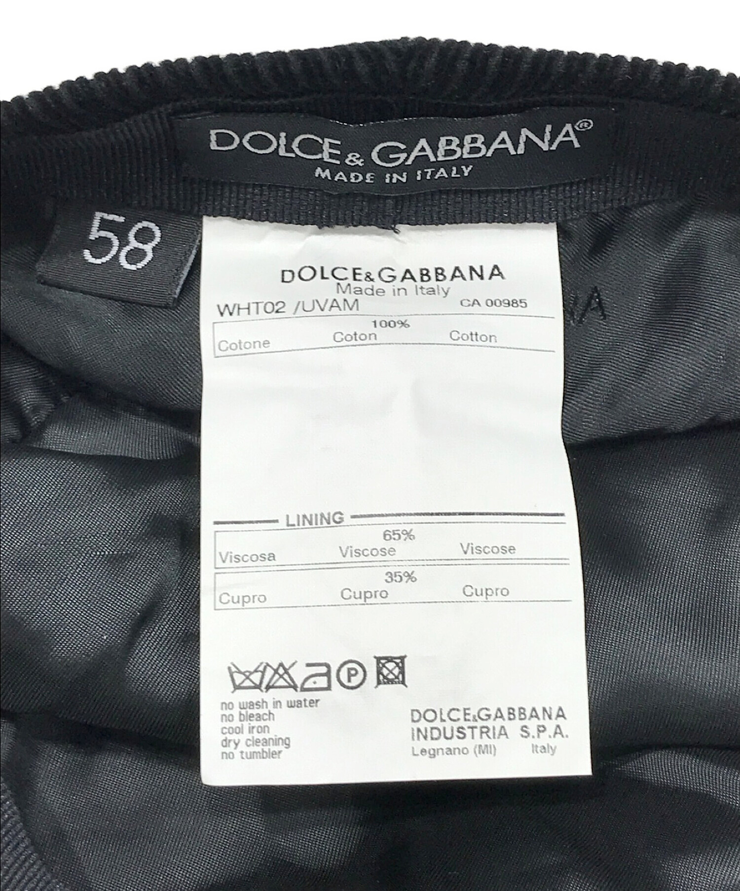 DOLCE & GABBANA (ドルチェ＆ガッバーナ) コーデュロイハンチング ブラック サイズ:SIZE 58