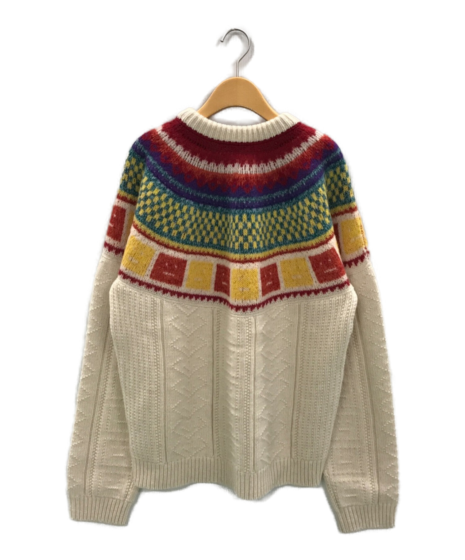 ACNE STUDIOS (アクネストゥディオズ) RAINBOW CREW NECK WOOL SWEATER アイボリー×レッド サイズ:XL