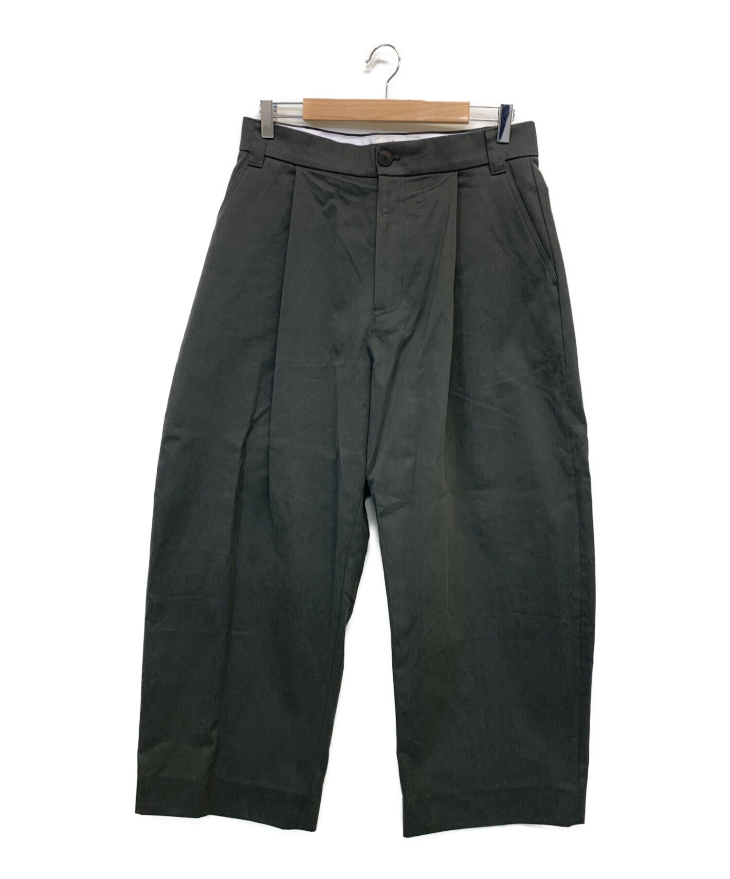 STUDIO NICHOLSON (スタジオニコルソン) SORTE PEACHED COTTON TWILL VOLUME PLEAT PANTS  グレー サイズ:M