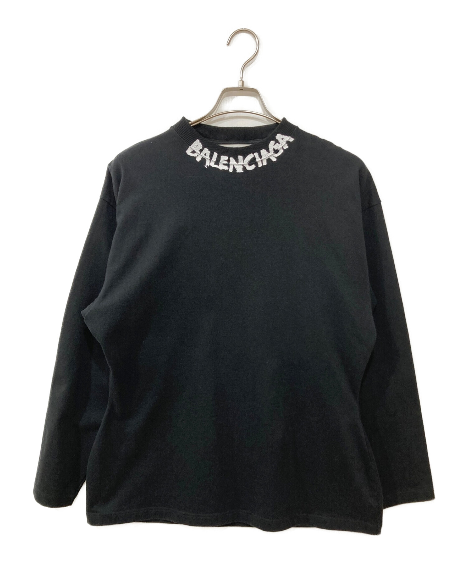 BALENCIAGA (バレンシアガ) ネックプリントロングスリーブTシャツ ブラック サイズ:XS