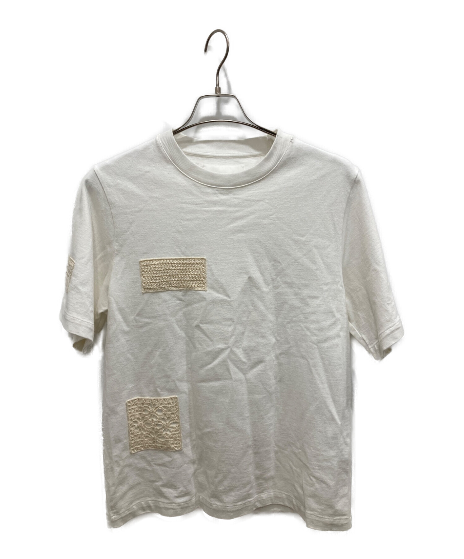 JIL SANDER (ジルサンダー) クロシェ編みパッチ付きTシャツ アイボリー サイズ:S