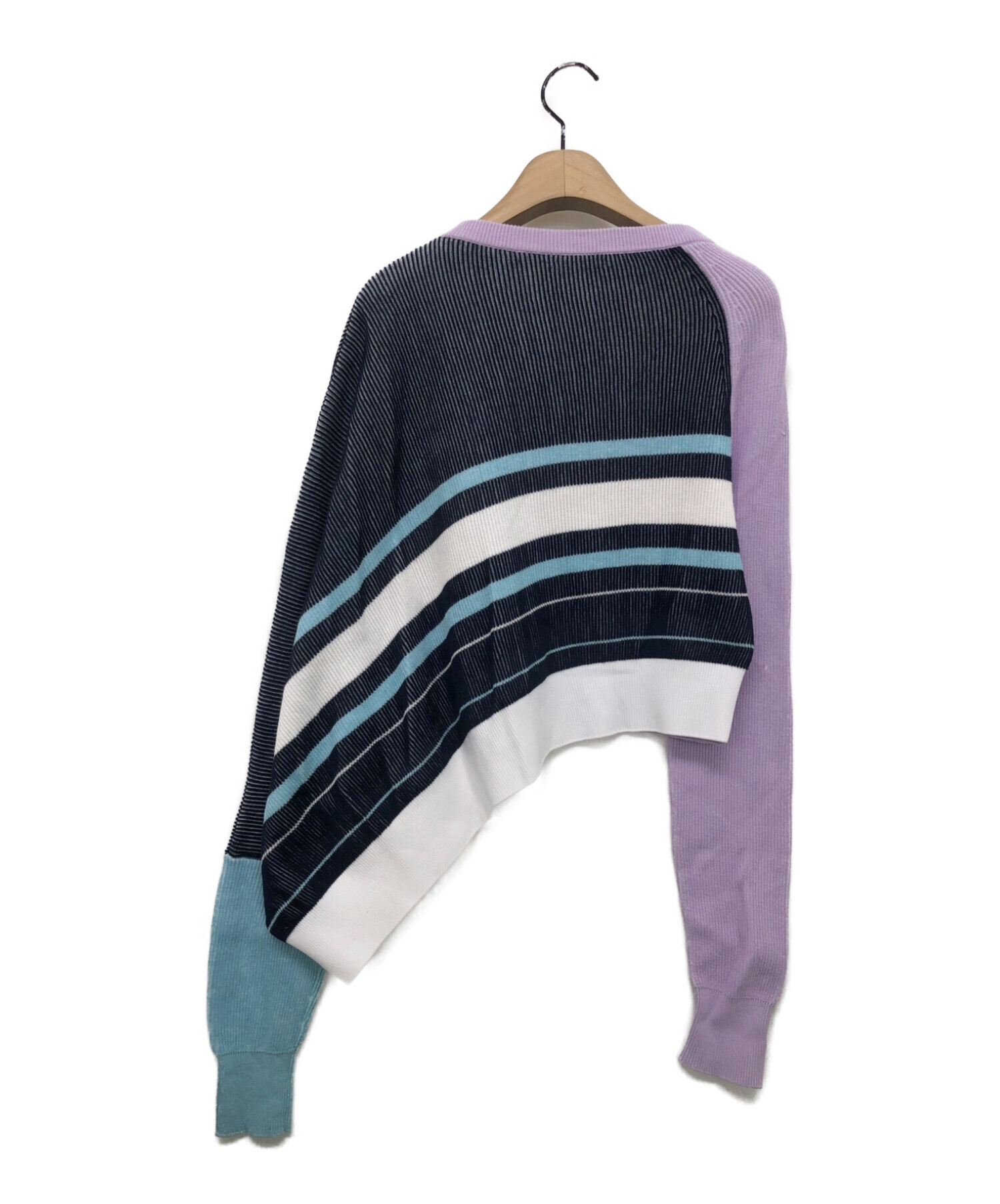 AALTO (アールト) short stripe drape knit cardigan パープル サイズ:34