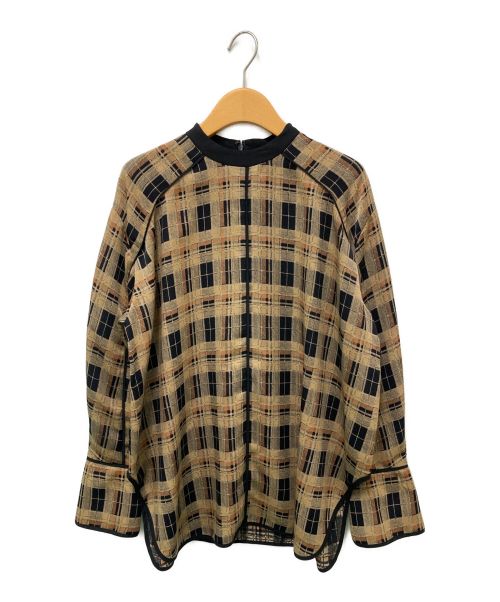 【中古・古着通販】CLANE (クラネ) CHECK PIPING TOPS ブラウン