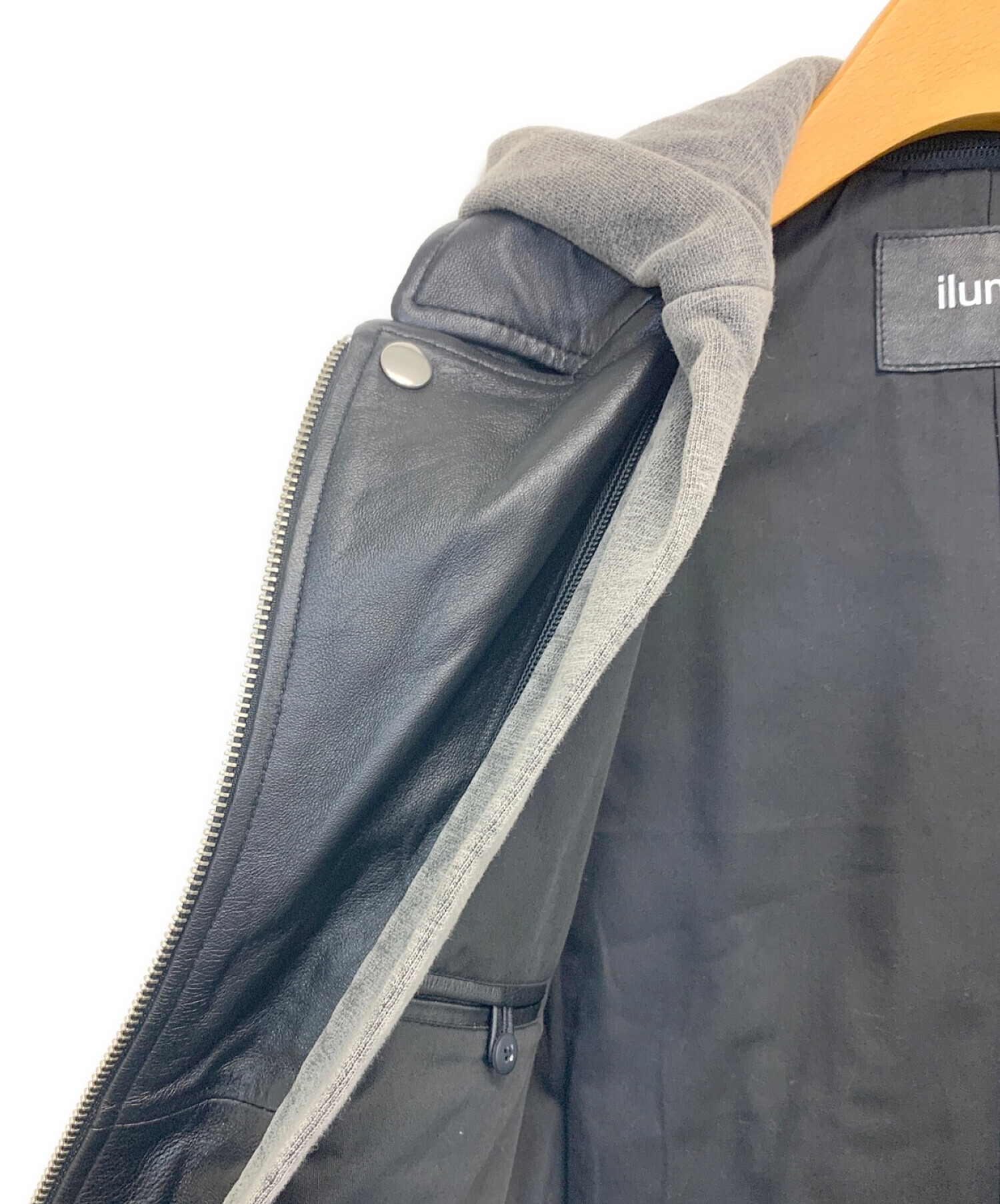 ILUNGO (イルンゴ) フードレイヤードレザージャケット ブラック サイズ:40