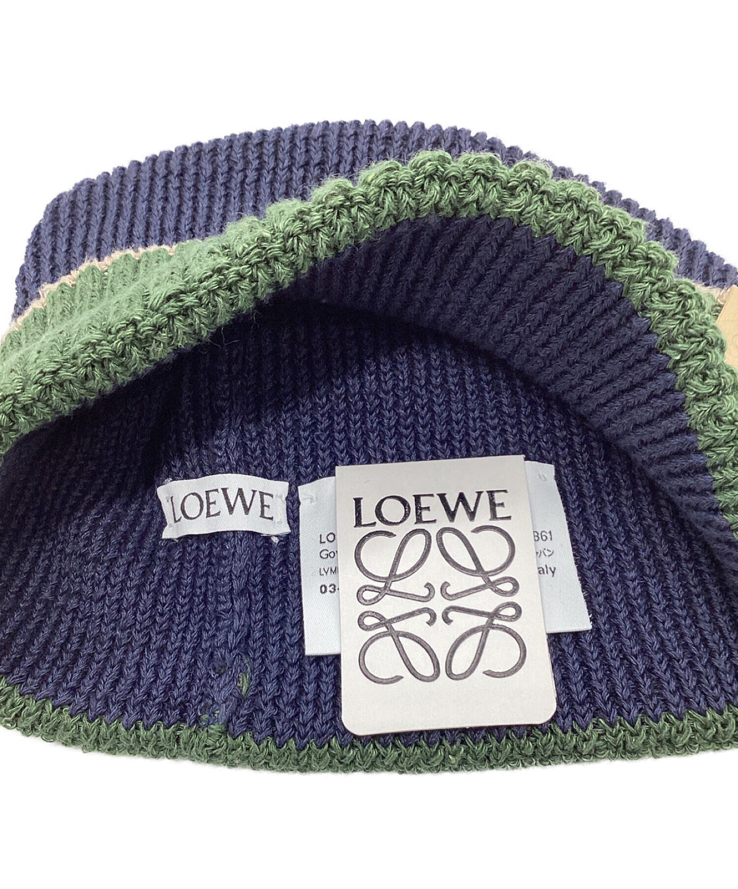 LOEWE (ロエベ) ニット帽 グリーン×ネイビー サイズ:- 未使用品