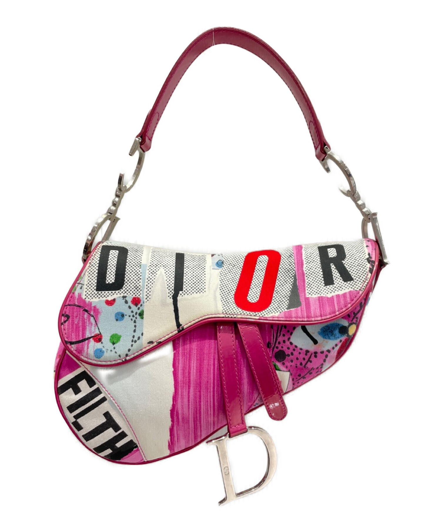 Christian Dior (クリスチャン ディオール) サドルバッグ ピンク×ホワイト