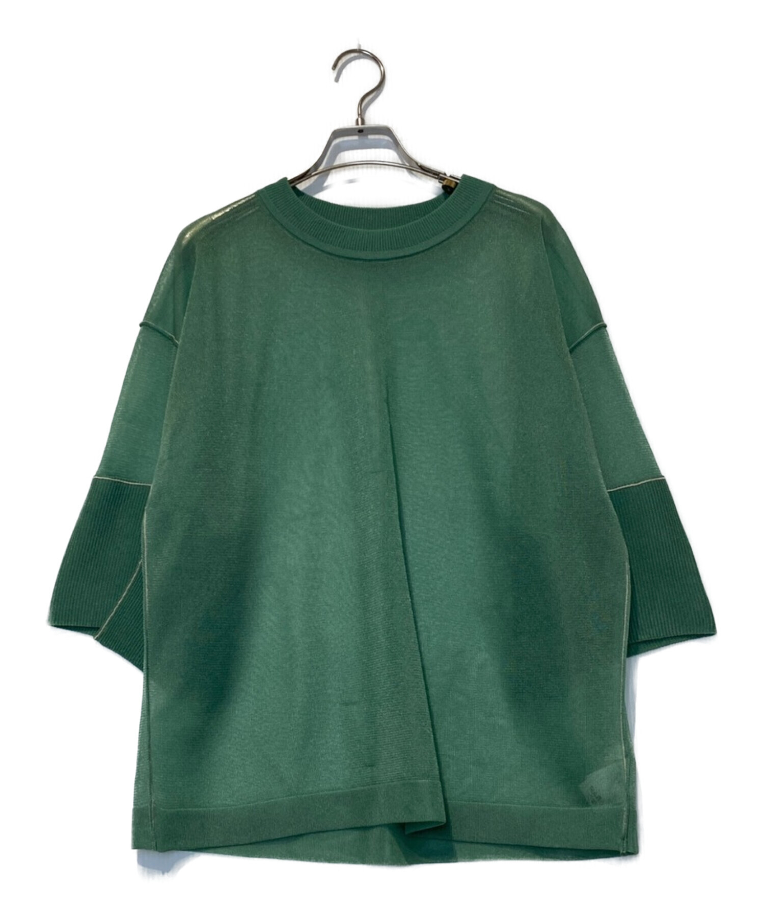 CLANE (クラネ) SEE-THROUGH LINE KNIT TOPS グリーン サイズ:2