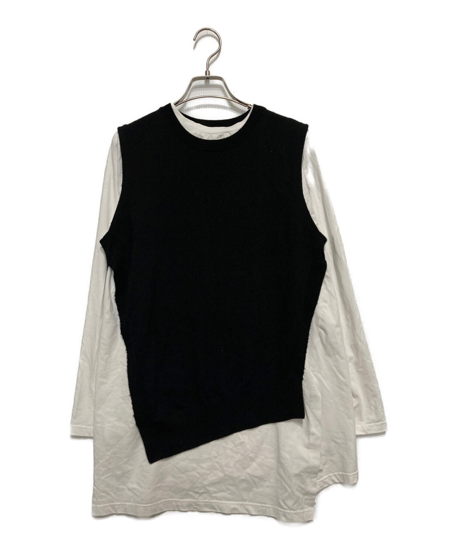 ENFOLD (エンフォルド) Knit×Cut Layered ドッキングロングTシャツ ホワイト サイズ:SIZE38