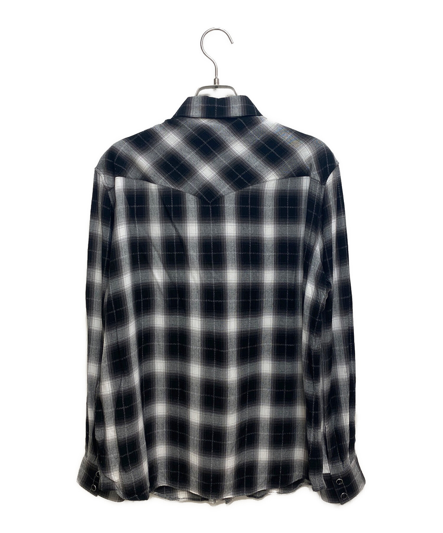 CELINE (セリーヌ) クラシックフィットチェックシャツ ブラック×ホワイト サイズ:XL