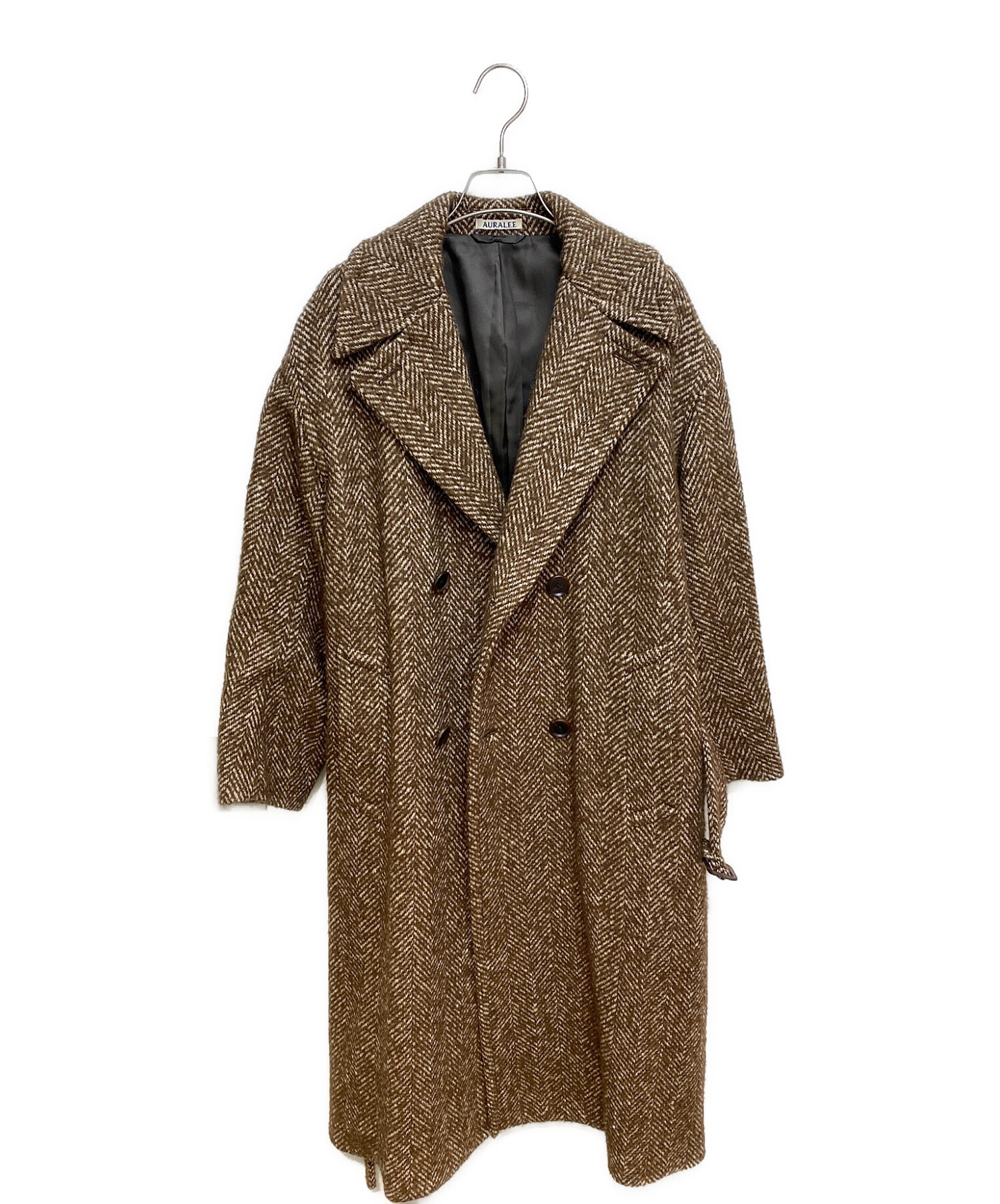 AURALEE (オーラリー) WOOL ALPACA HERRINGBONE TWEED DOUBLE COAT ブラウン サイズ:XS