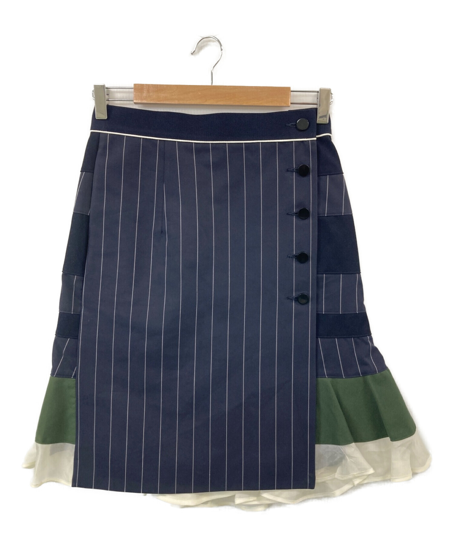 sacai (サカイ) 異素材切替フレアスカート ネイビー サイズ:1