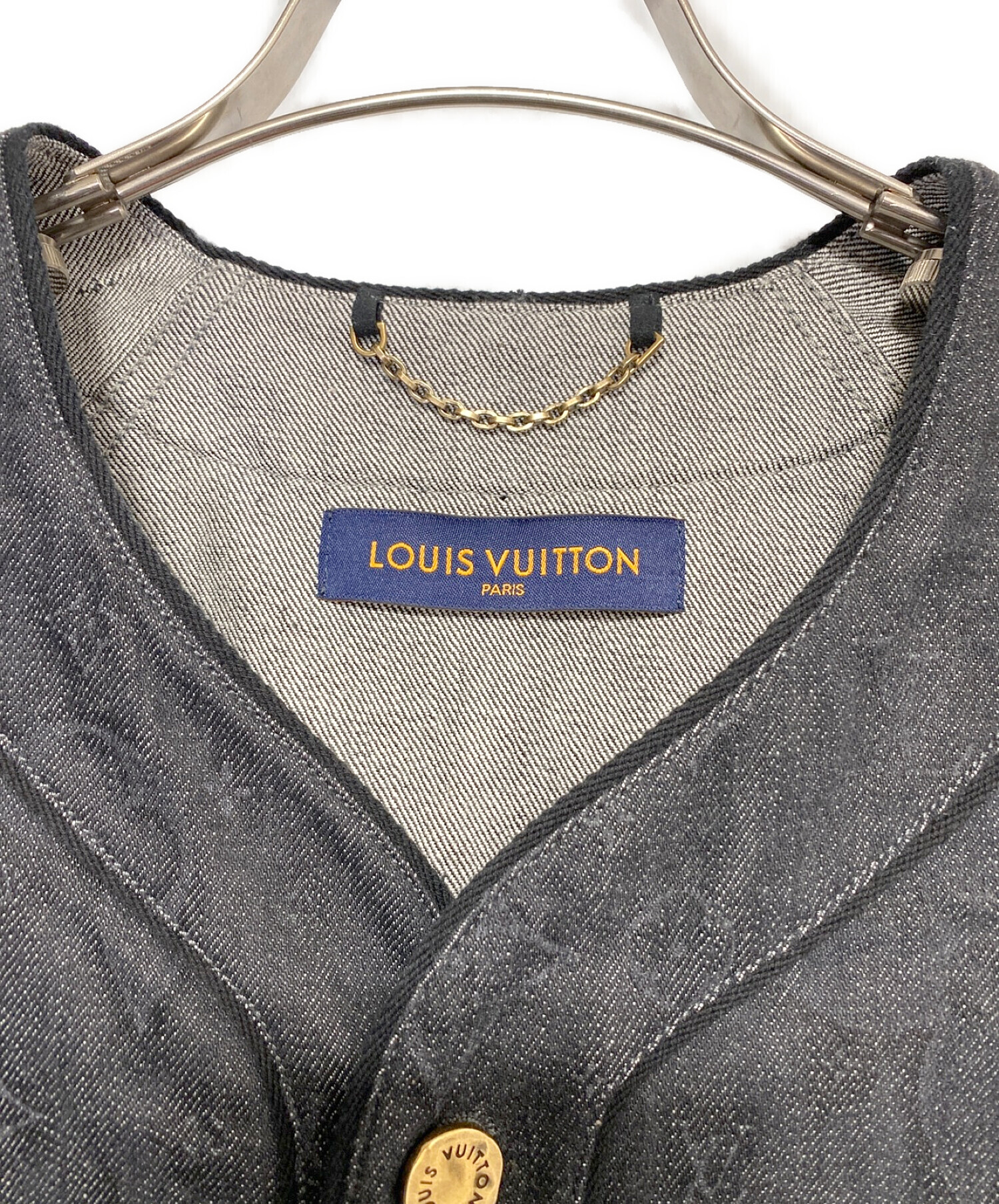 LOUIS VUITTON (ルイ ヴィトン) エンボスモノグラムベースボールシャツ インディゴ サイズ:L
