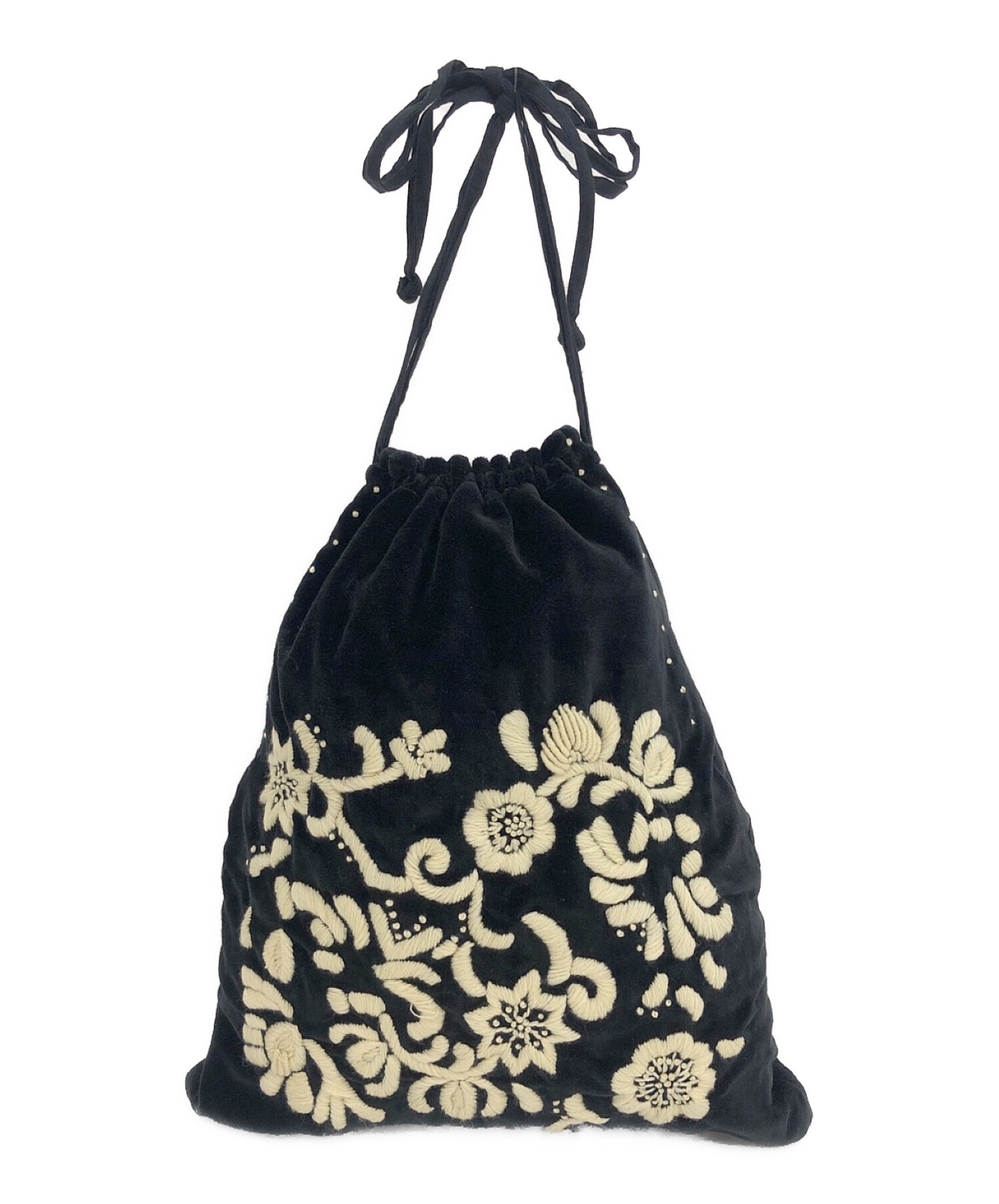 Khadi and Co (カディアンドコー) Velvet Hand Embroidery Bag ブラック サイズ:-